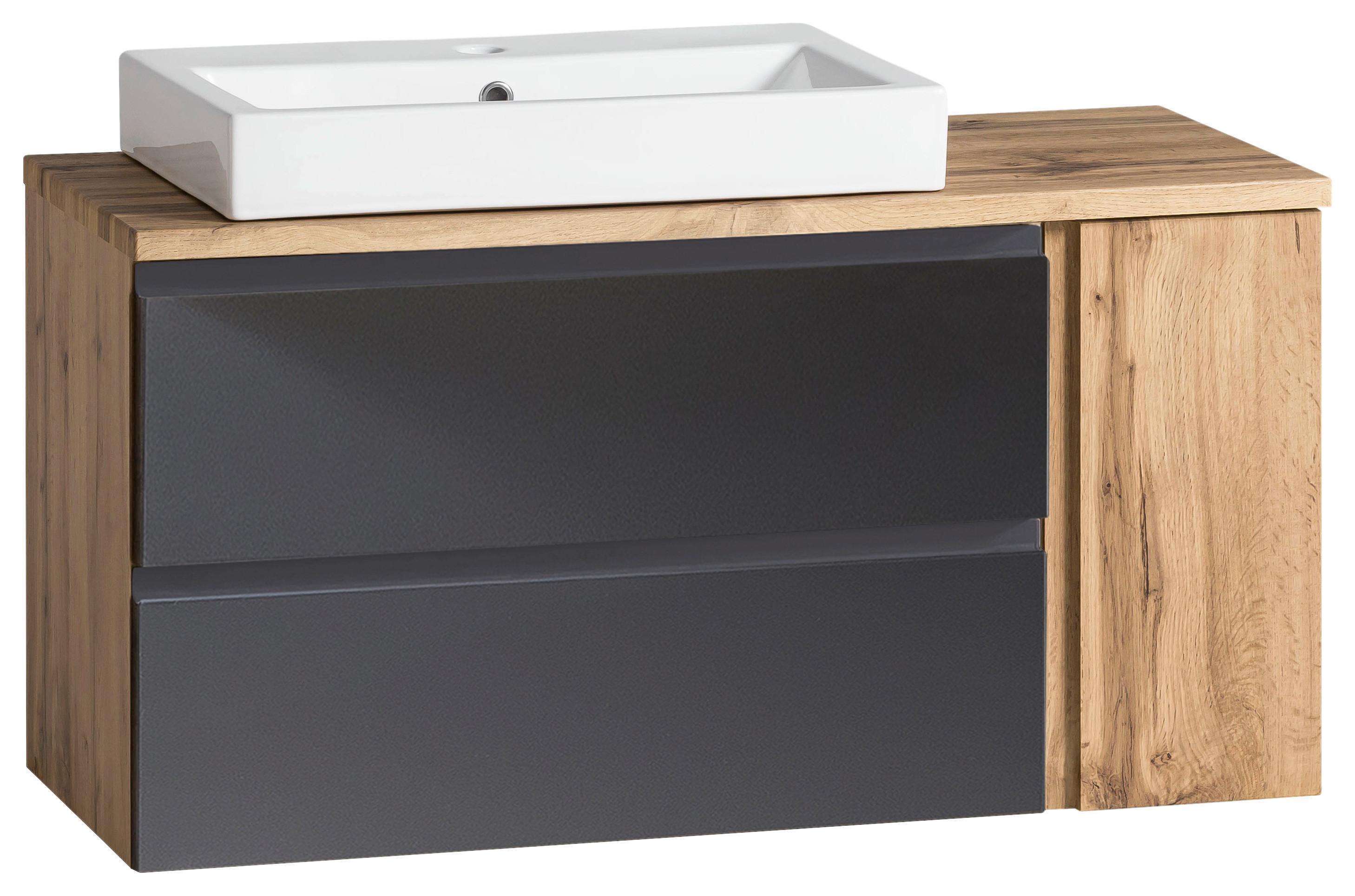 Waschbecken mit Unterschrank Varese B:105 cm Grau/Eiche - Eiche Wotan/Grau, MODERN, Keramik/Holzwerkstoff (105cm) - Held