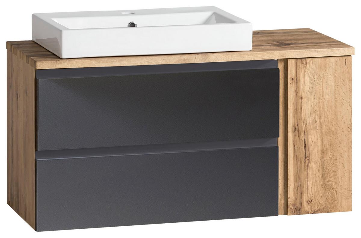 Waschbecken Mit Unterschrank Varese B:105 Cm Grau/eiche - Eiche Wotan/Grau, MODERN, Keramik/Holzwerkstoff (105cm) - Held