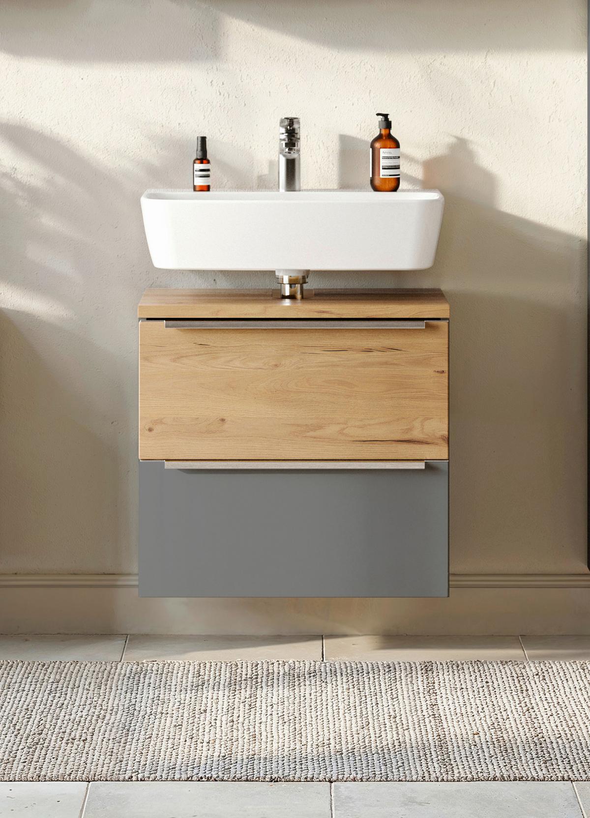 WASCHBECKENUNTERSCHRANK Verona Grau/Wildeiche B: 60cm - Wildeiche/Grau, Trend, Holzwerkstoff (60/54/35cm) - Held