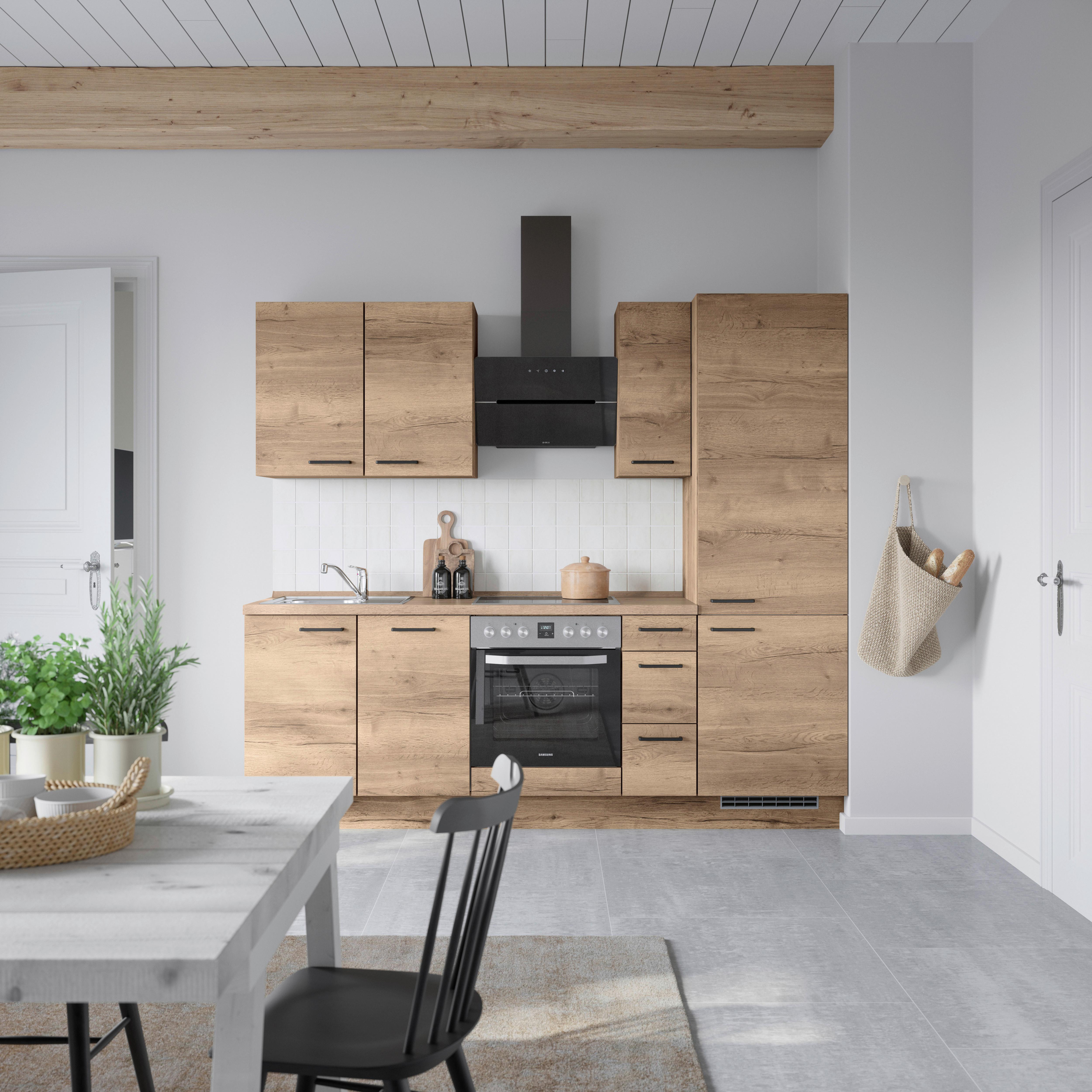 Kuchyňská linka 240 cm, dekor dub Havanna - černá/tmavý dub, Moderní, kov/kompozitní dřevo (240cm) - Nobilia