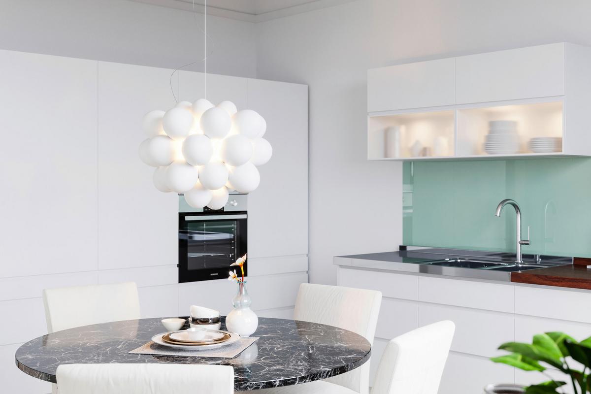 Deckenleuchte Gross H: 45 cm 8-Flammig, Glaselemente Weiß - Weiß, Design, Glas (50/45cm) - By Rydéns