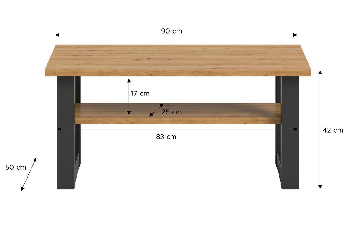 Couchtisch Seattle Eiche Atisan B: 90 Cm - Eiche Artisan/Grau, Design, Holzwerkstoff (90/42/50cm) - Livetastic