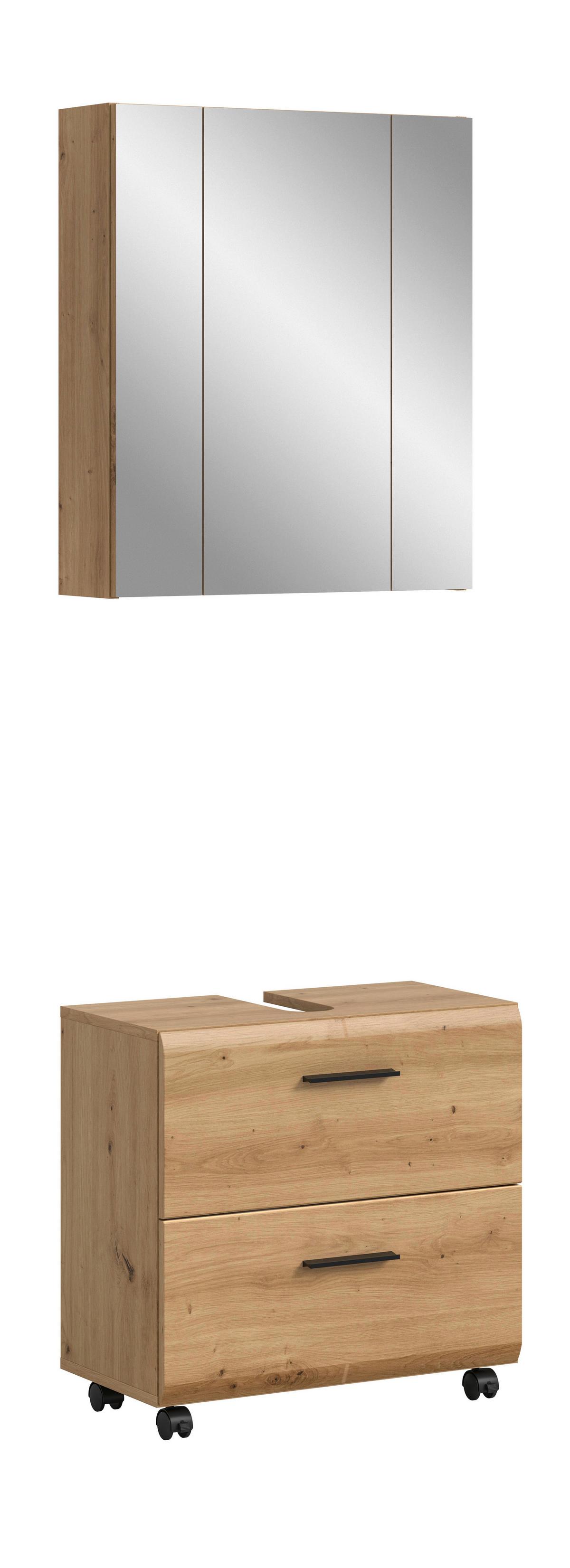 Badezimmer Ice Eiche Artisan Dekor B: 60cm - Schwarz/Eiche Artisan, Trend, Glas/Holzwerkstoff (60cm) - MID.YOU
