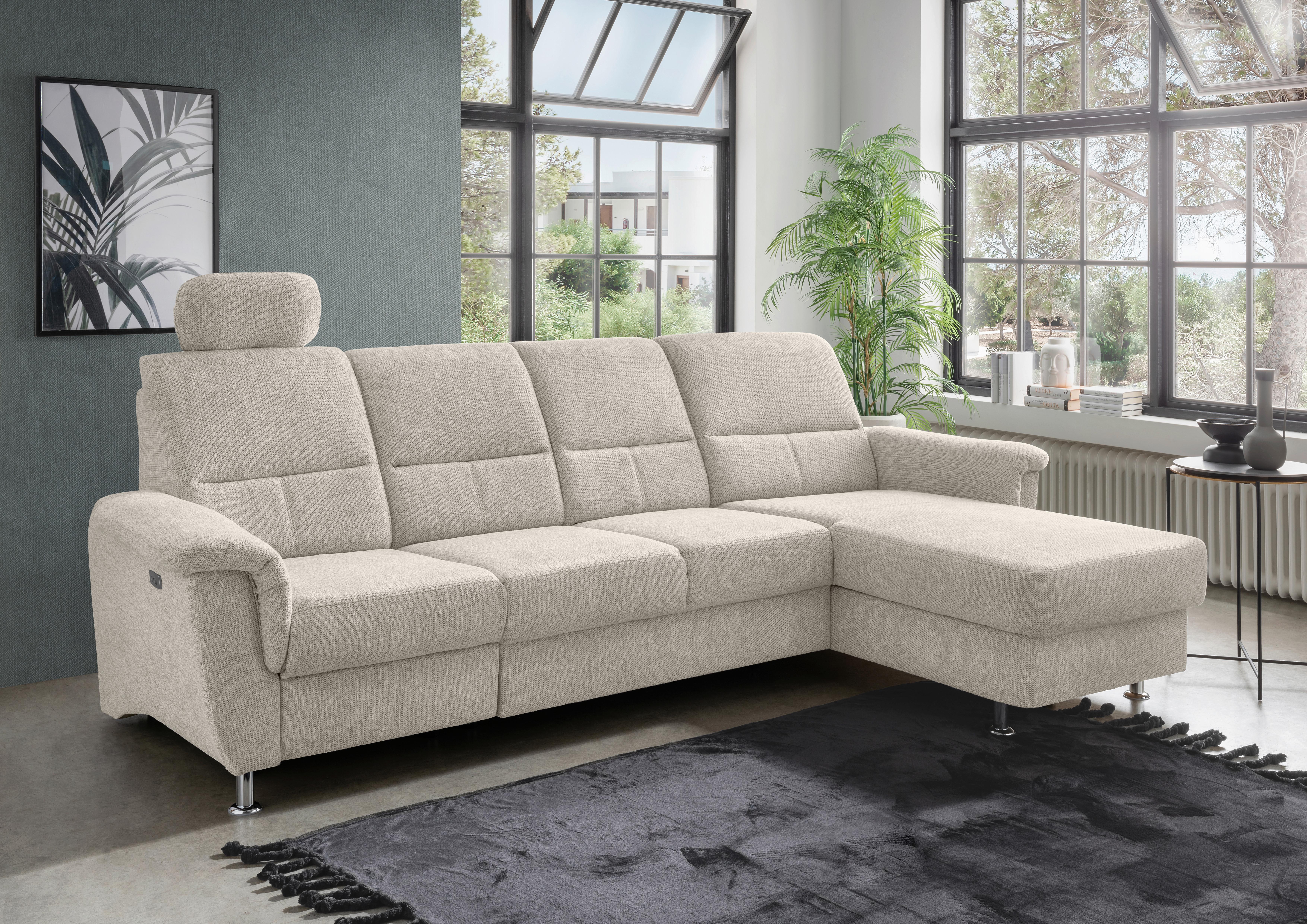 Ecksofa mit Relaxfunktion Parole Beige Chenille - Chromfarben/Beige, KONVENTIONELL, Textil (292/165cm) - Livetastic