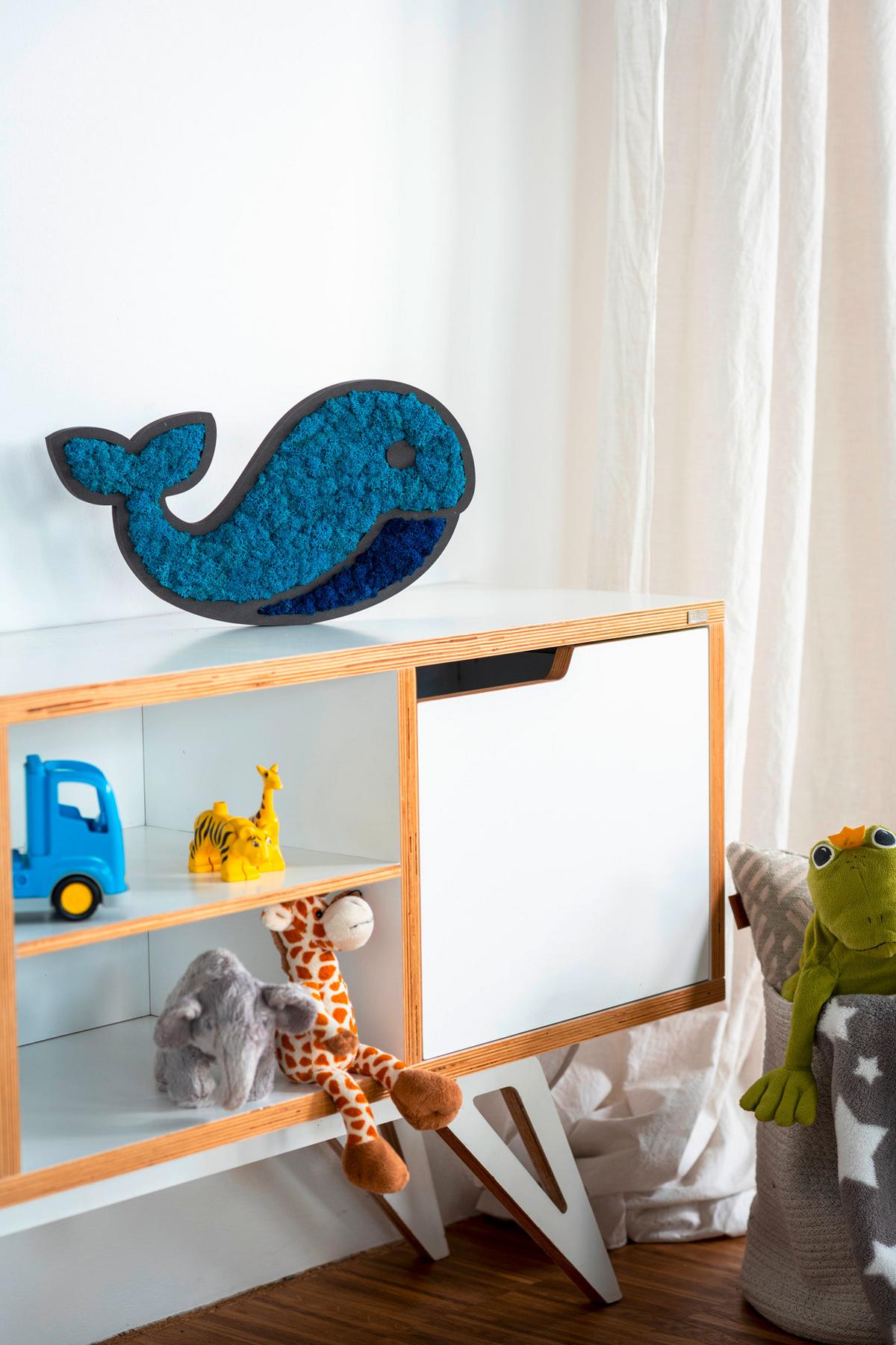 Moosbild Blau B: 37,5 cm - Blau/Schwarz, Basics, Naturmaterialien/Holz (37,5/27/2cm)