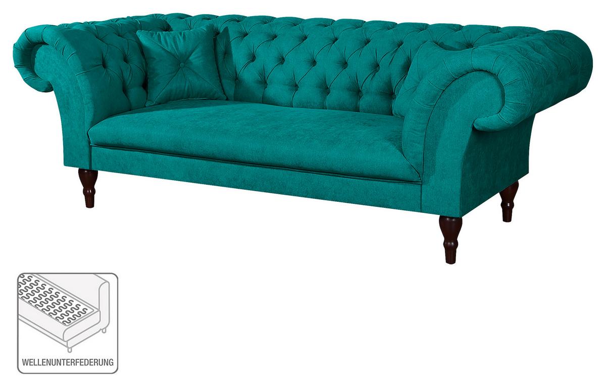 3-Sitzer-Sofa Preston Türkis B: 232 cm - Türkis/Braun, Design, Textil (232/79/97cm) - Livetastic