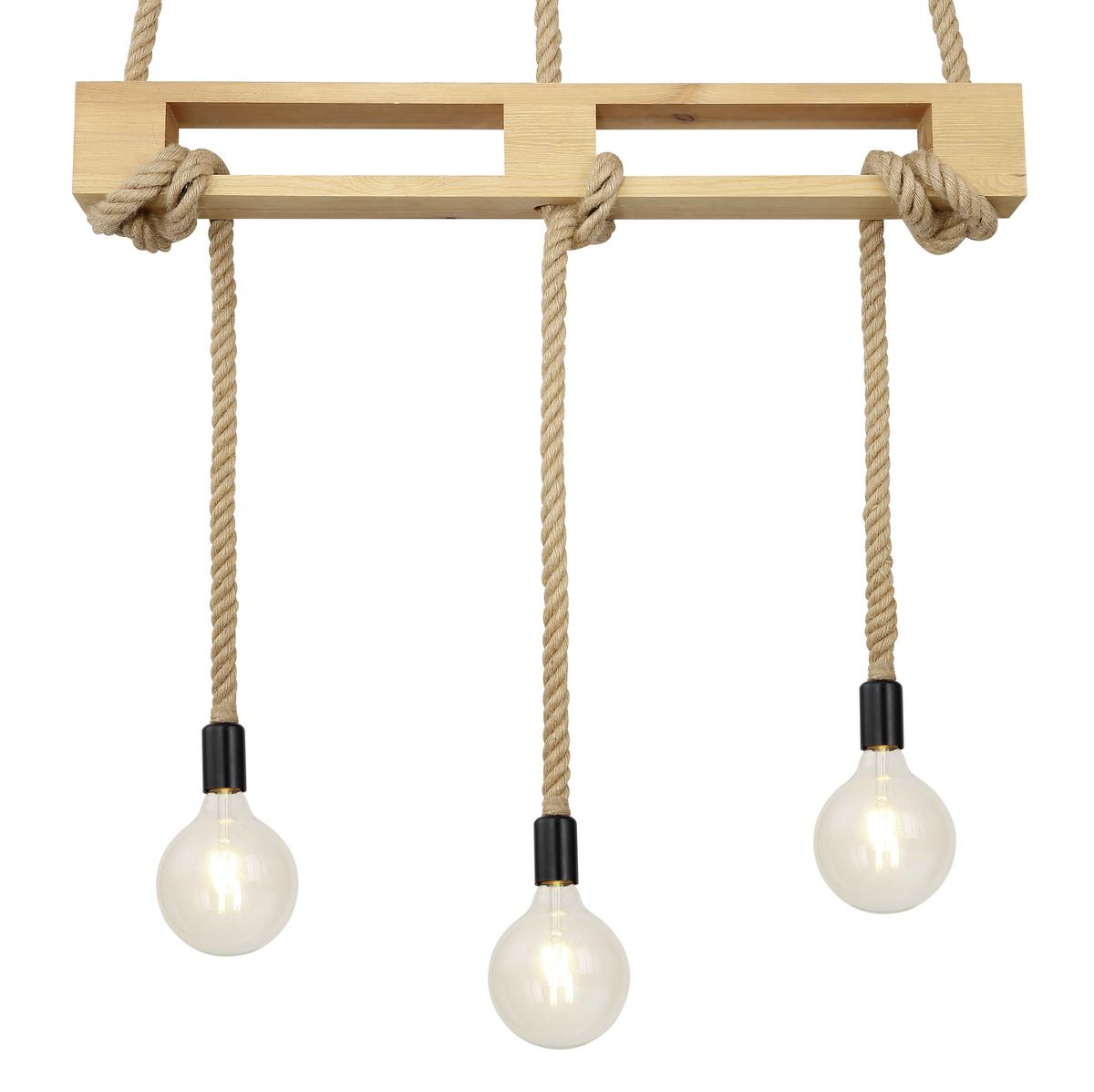 Häneleuchte H: 120 cm 3-Flammig, Industrial Style - Schwarz/Braun, Natur, Naturmaterialien/Holz (83/10/120cm) - Globo