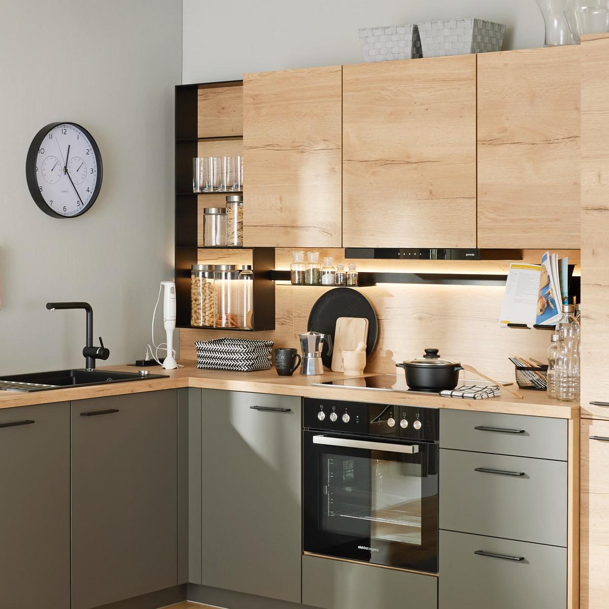 Sarokkonyha Las Vergas / Singapur - tölgyfa színű/sötétszürke, Design (192/288cm)