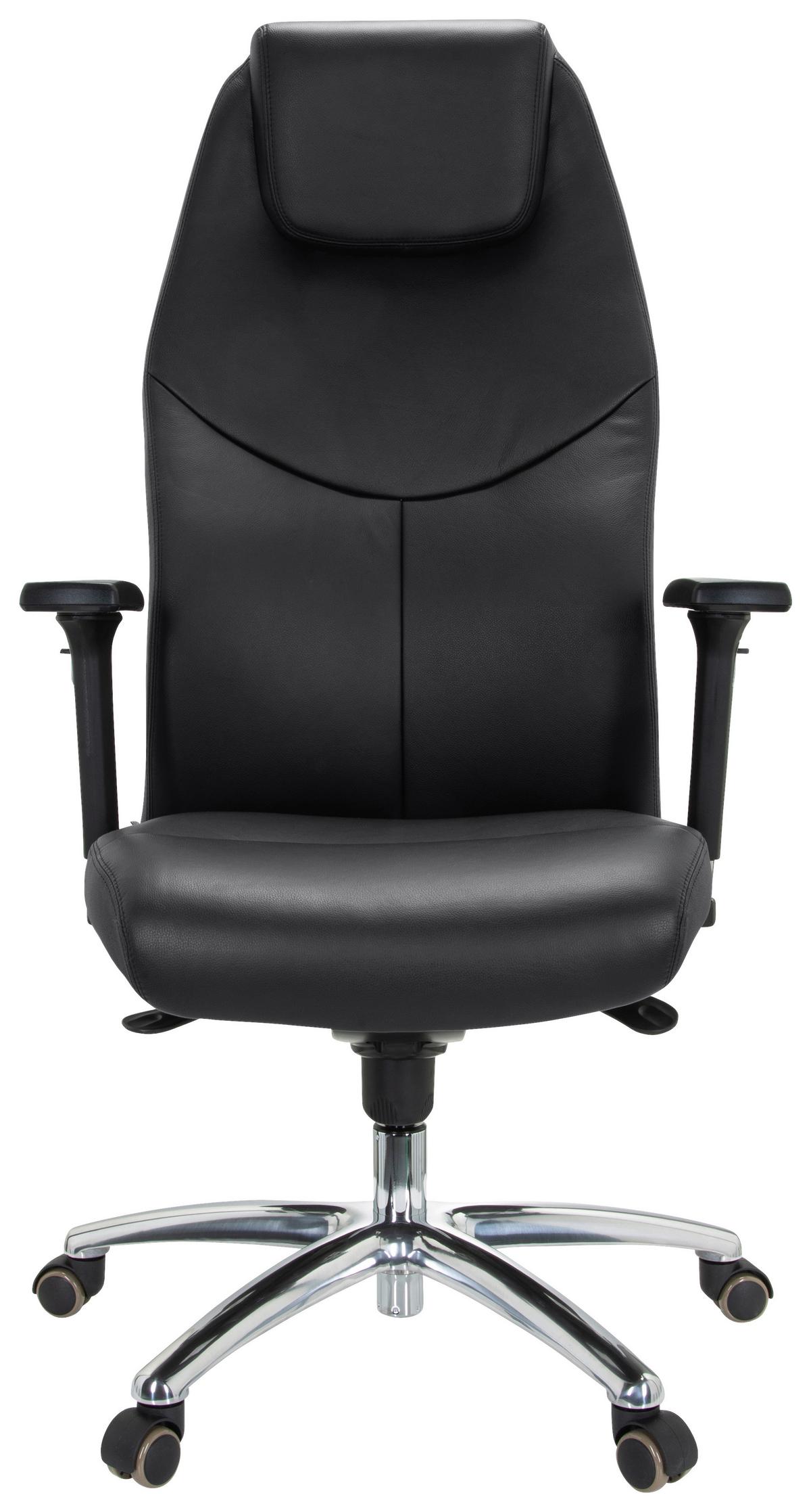 Chefsessel Ferrara Schwarz Bis 220 Kg - Silberfarben/Schwarz, Basics, Leder/Kunststoff (70/126/70cm) - MID.YOU