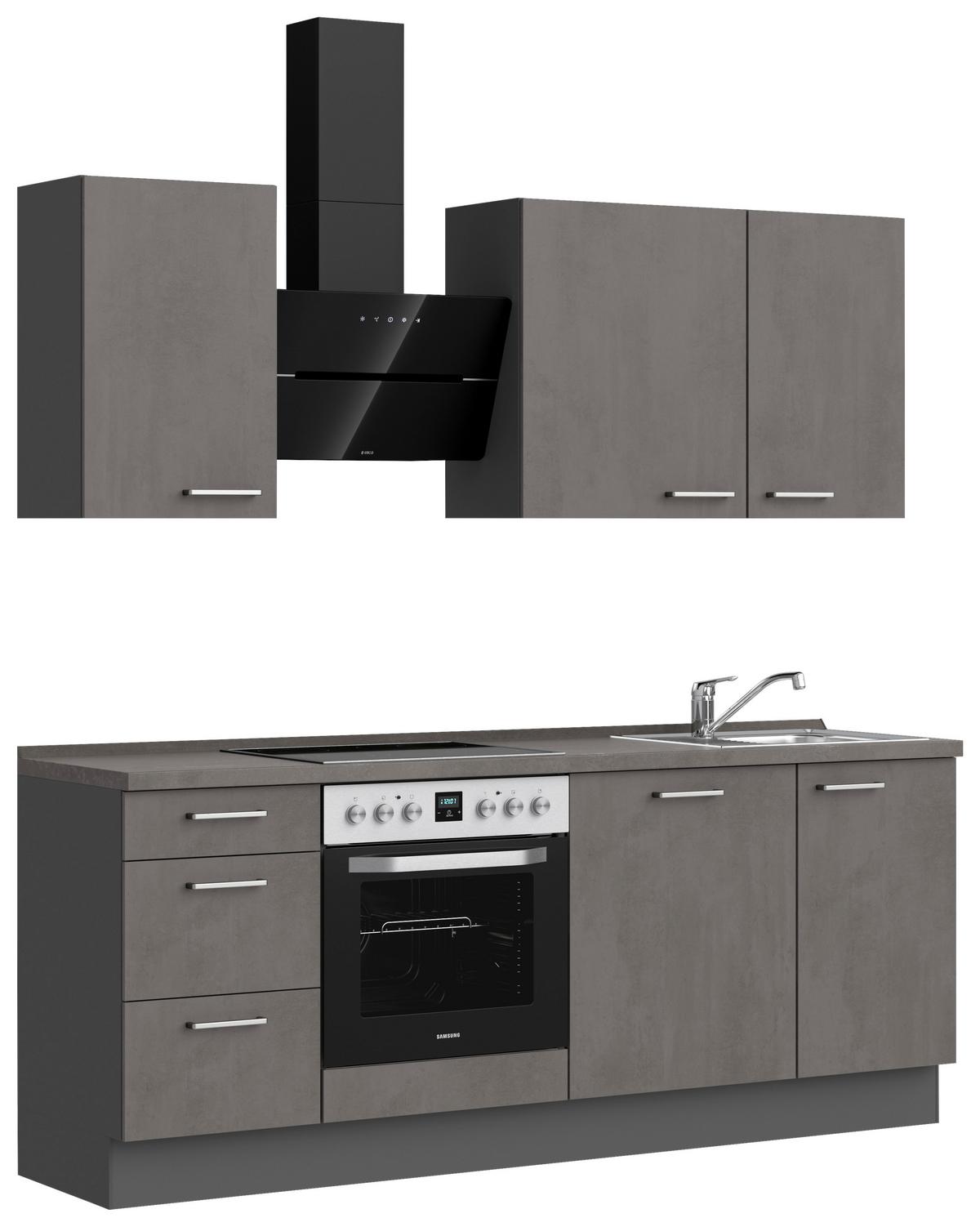 Kuchynská linka 210 cm, bridl.šedý betón/bridl.šedá - farba ušľachtilej ocele/bridlicová, Modern, kov/kompozitné drevo (210cm) - Nobilia