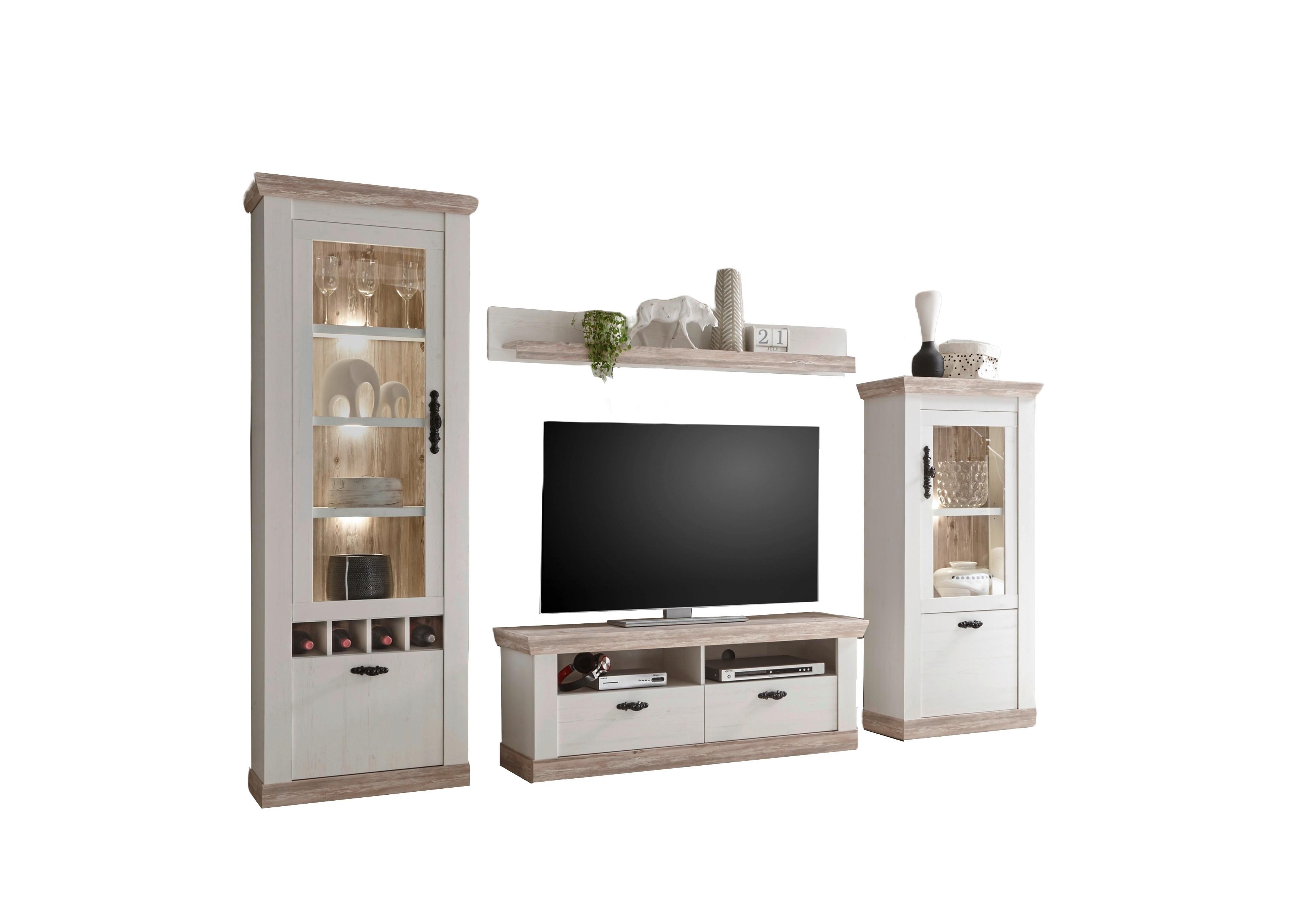 Wohnwand Florenz Pinienfarben/Hellbraun B:296cm - Hellbraun/Eichefarben, Design, Holzwerkstoff (296/201/44cm) - MID.YOU
