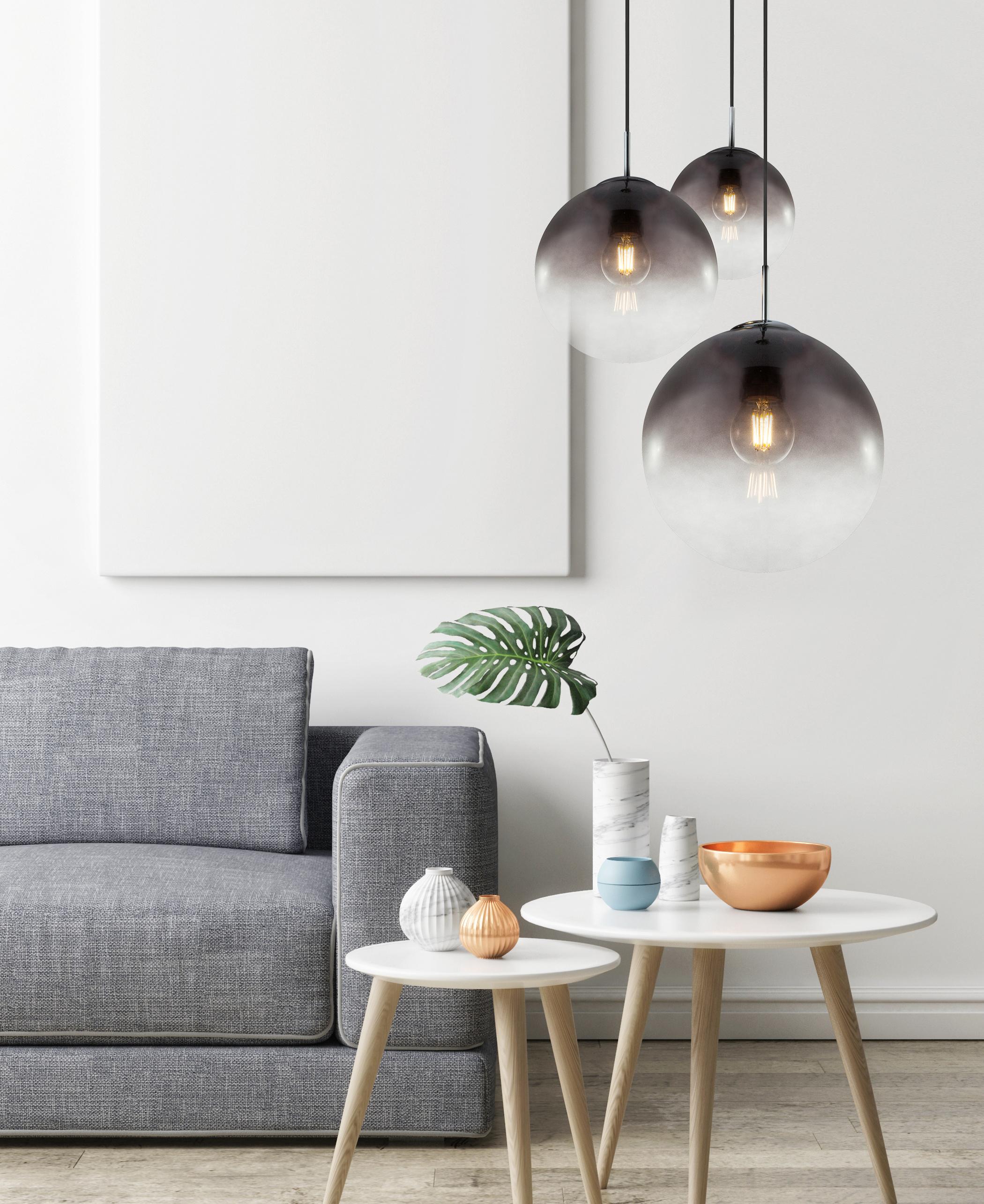 Hängeleuchte Varus H: 120 cm 3-Flammig, Dynamisches Design - Chromfarben/Grau, Design, Glas/Metall (51/120cm) - Globo