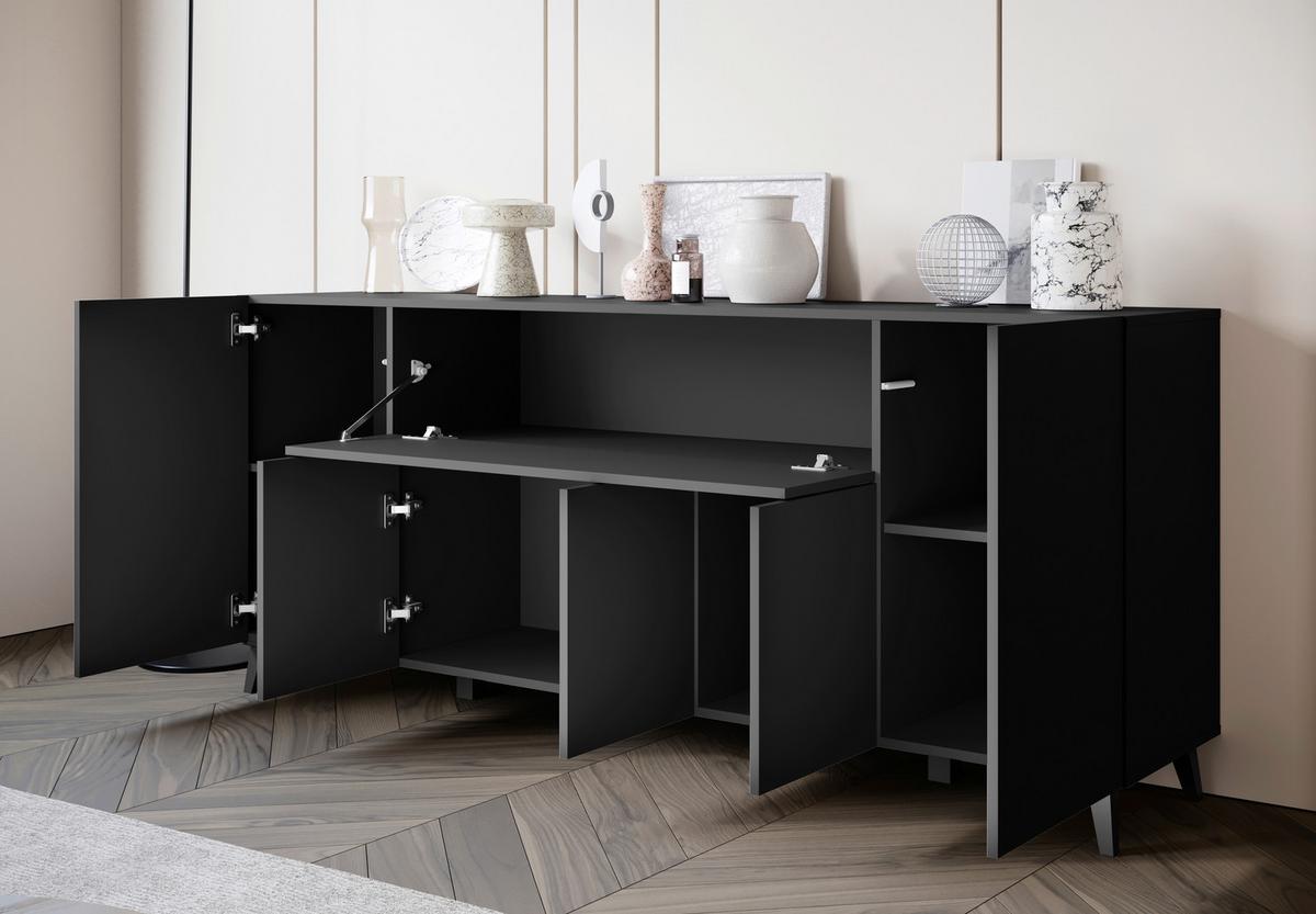 Sideboard Phuket 180 Schwarz B: 180 Cm - Schwarz, Design, Holzwerkstoff (180/76/37,5cm) - Livetastic