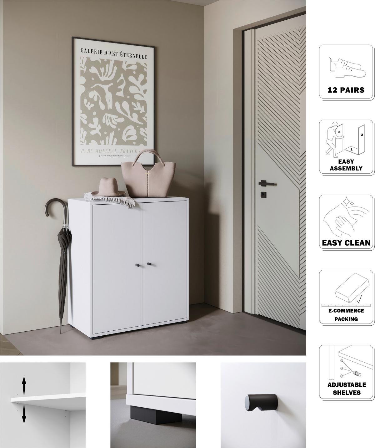 Schuhschrank Dino 014 Weiß B: 70 Cm - Schwarz/Weiß, Basics, Holzwerkstoff (70/80/33cm) - P & B