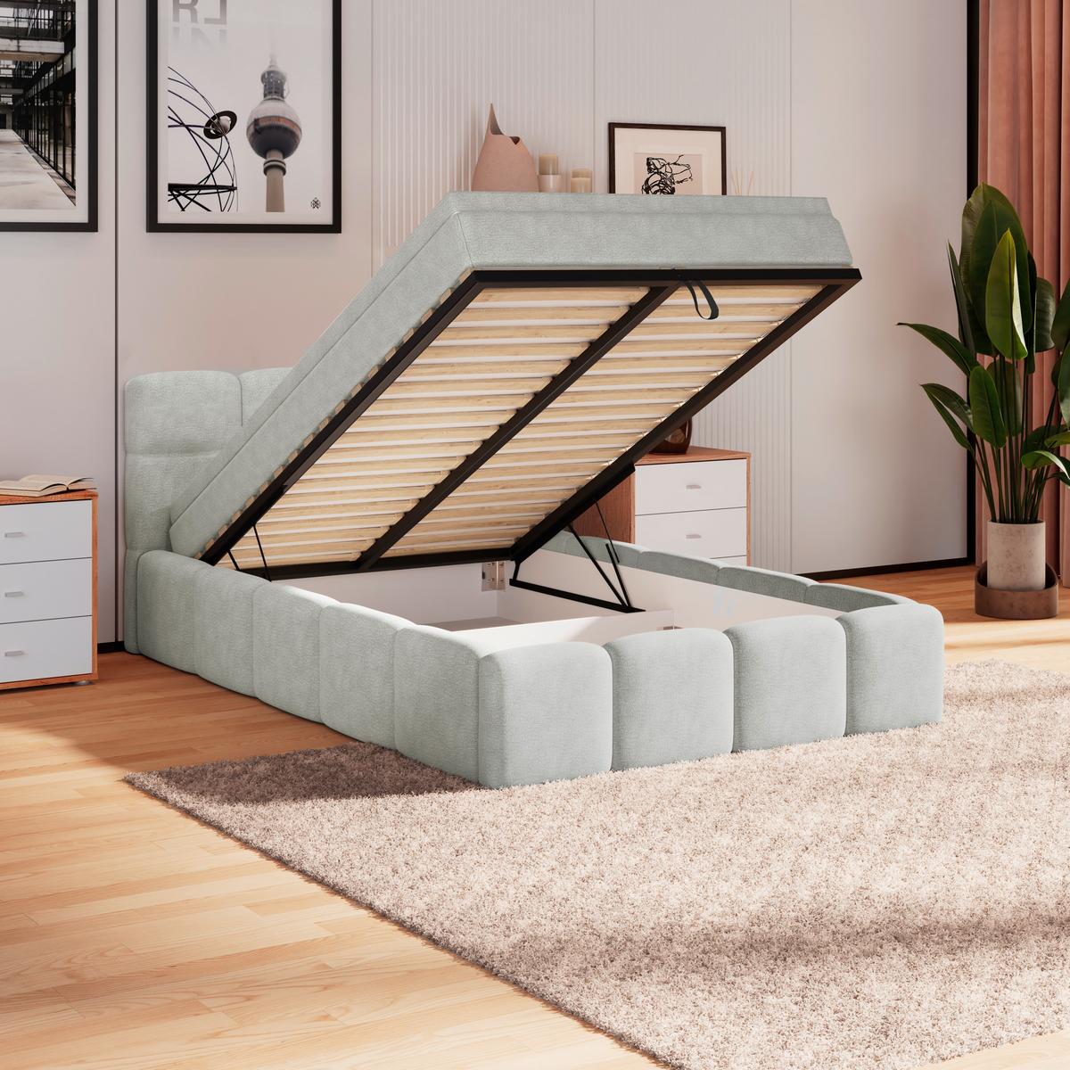 Polsterbett Noe Cremefarben 140x200 Cm - Creme/Schwarz, Trend, Textil/Metall (140/200cm)