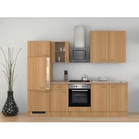 Küchenzeile Nano Mit Geräten 270 Cm Creme/buche Dekor - Beige/Buchefarben, MODERN, Glas/Holzwerkstoff (270cm) - FlexWell