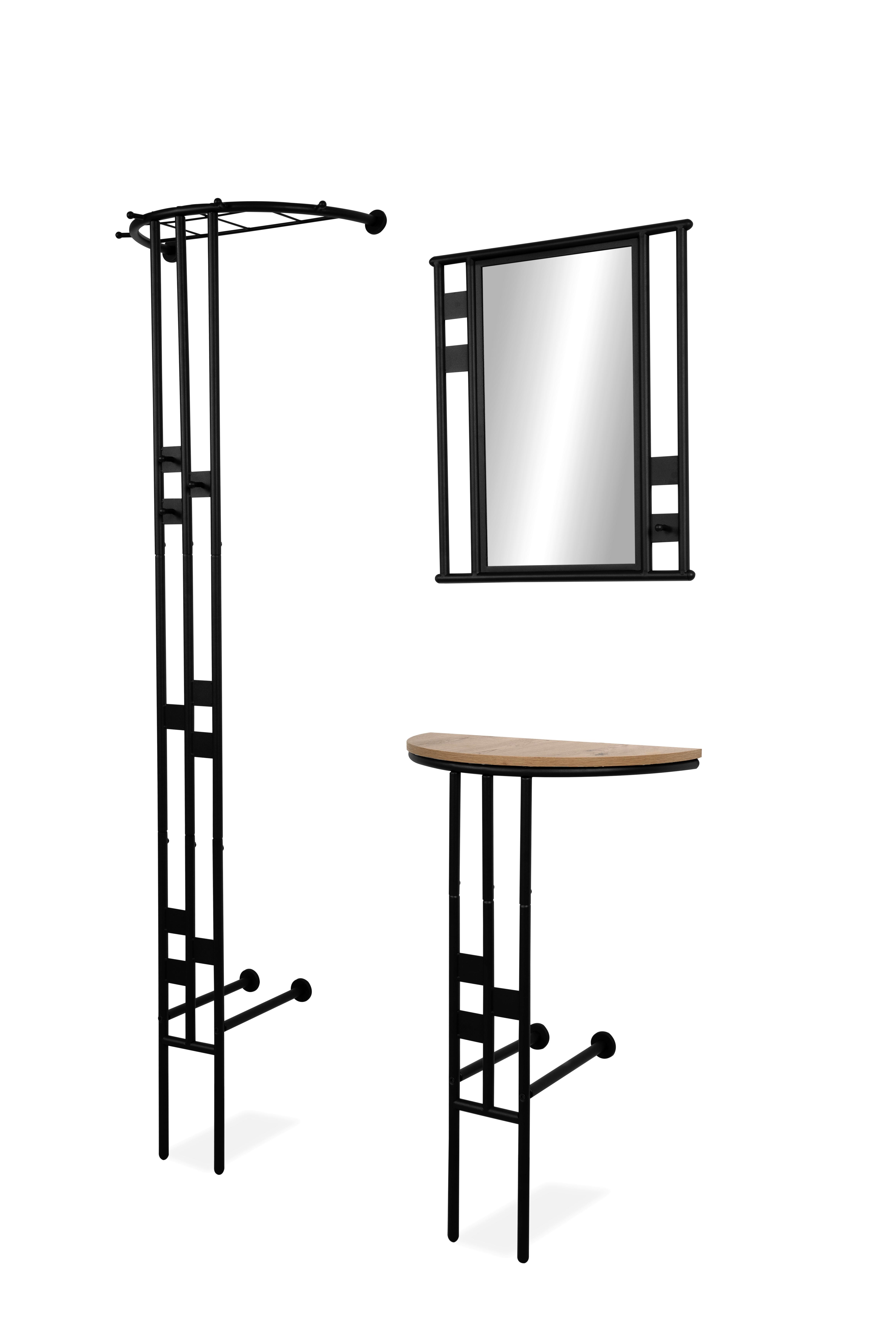 Garderobenset Corby 3-Teilig, Metall Schwarz - Schwarz, Trend, Holzwerkstoff/Metall (55/185/28,5cm)