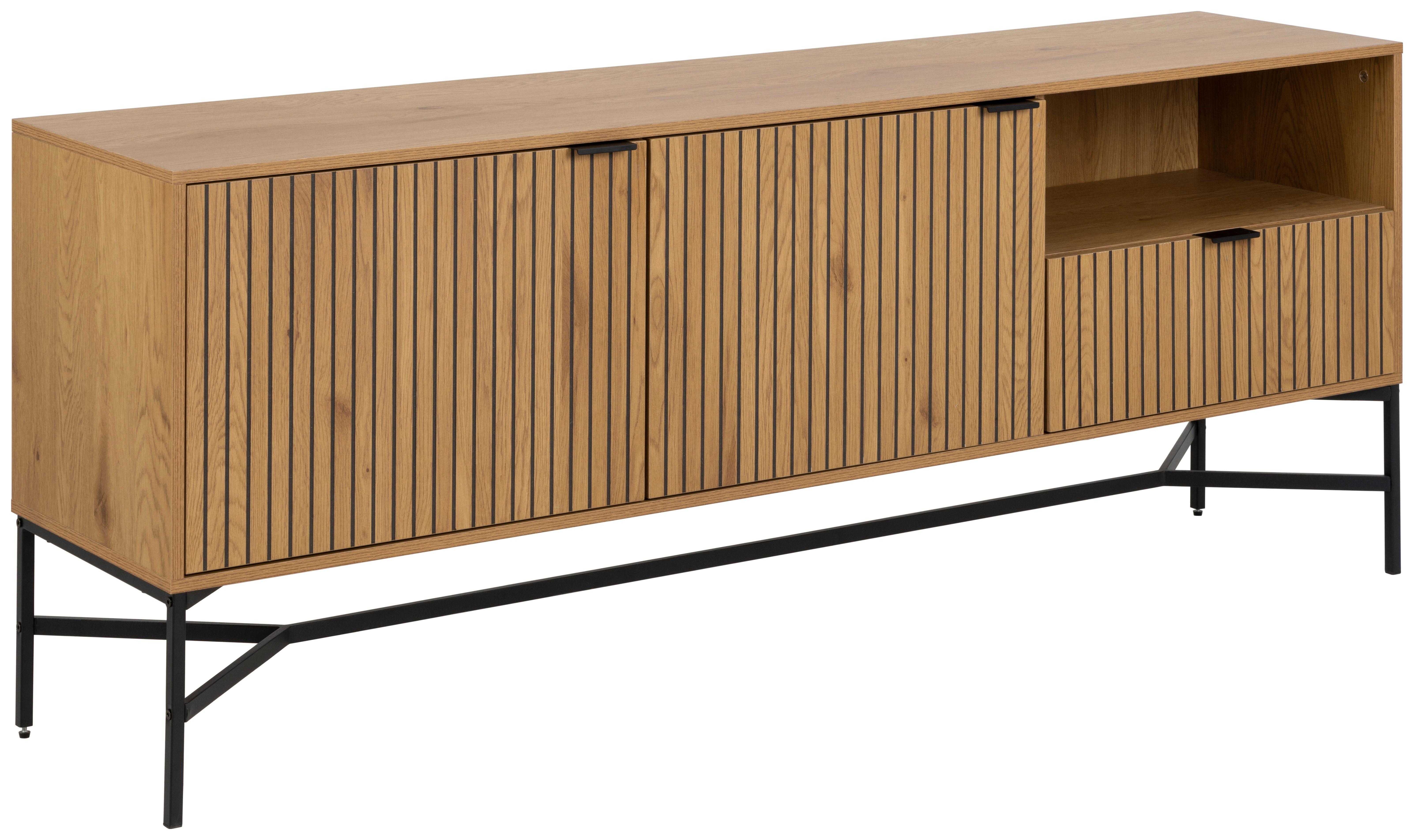 Sideboard Jaipur - Eichefarben/Schwarz, Design, Holzwerkstoff/Metall (180/70/40cm) - Livetastic