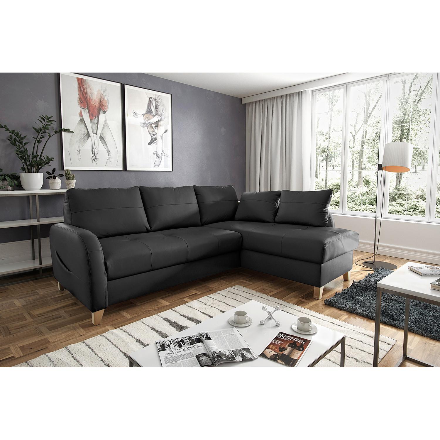 Ecksofa Compact Schwarz B: 227x168 Cm - Buchefarben/Schwarz, Design, Leder/Textil (227/168cm) - Livetastic