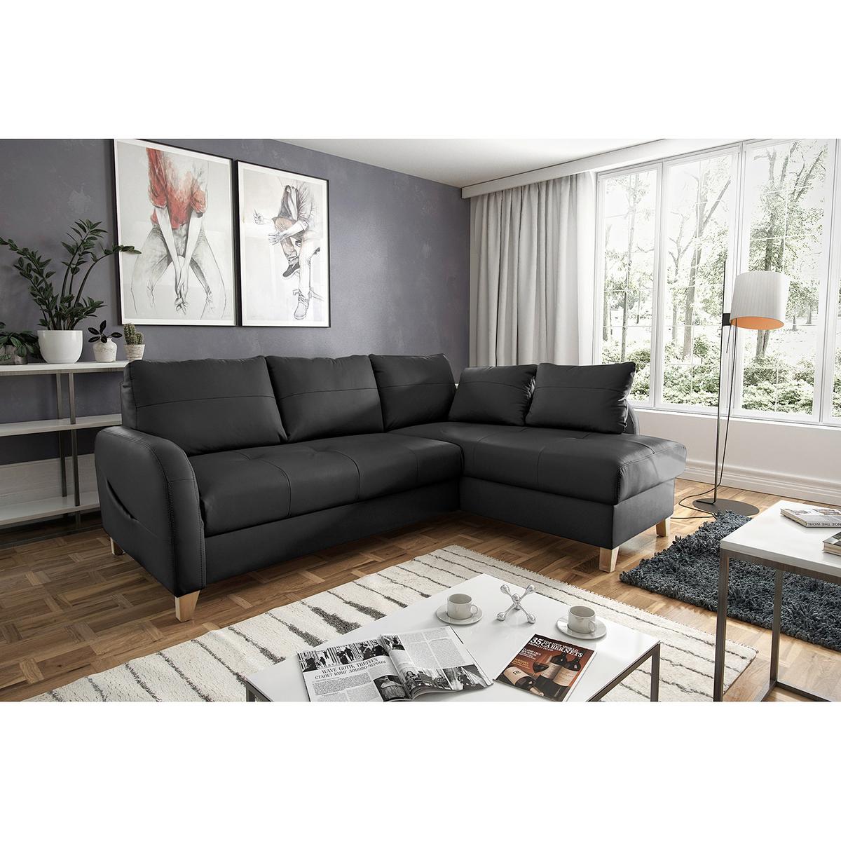 Ecksofa Compact Schwarz B: 227x168 Cm - Buchefarben/Schwarz, Design, Leder/Textil (227/168cm) - Livetastic