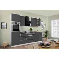 Küchenzeile Premium mit Geräten 280 cm Weiß/Grau Hochglanz - Weiß/Braun, MODERN, Holzwerkstoff (280cm) - Respekta