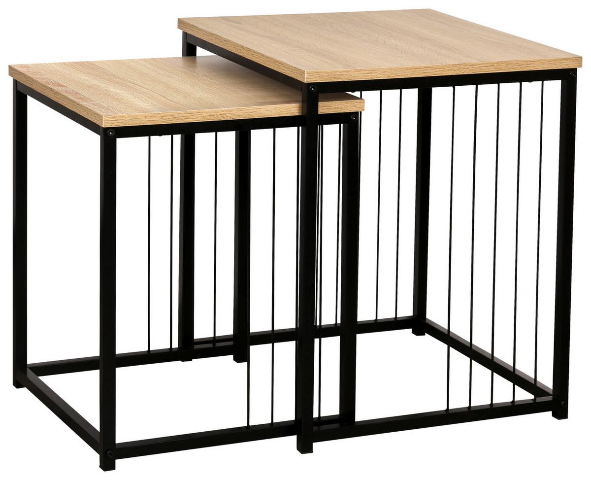 SADA PRÍRUČNÝCH STOLÍKOV NEAPL - čierna/prírodná farba, Modern, kov/kompozitné drevo (40-35/50-45/40-35cm)