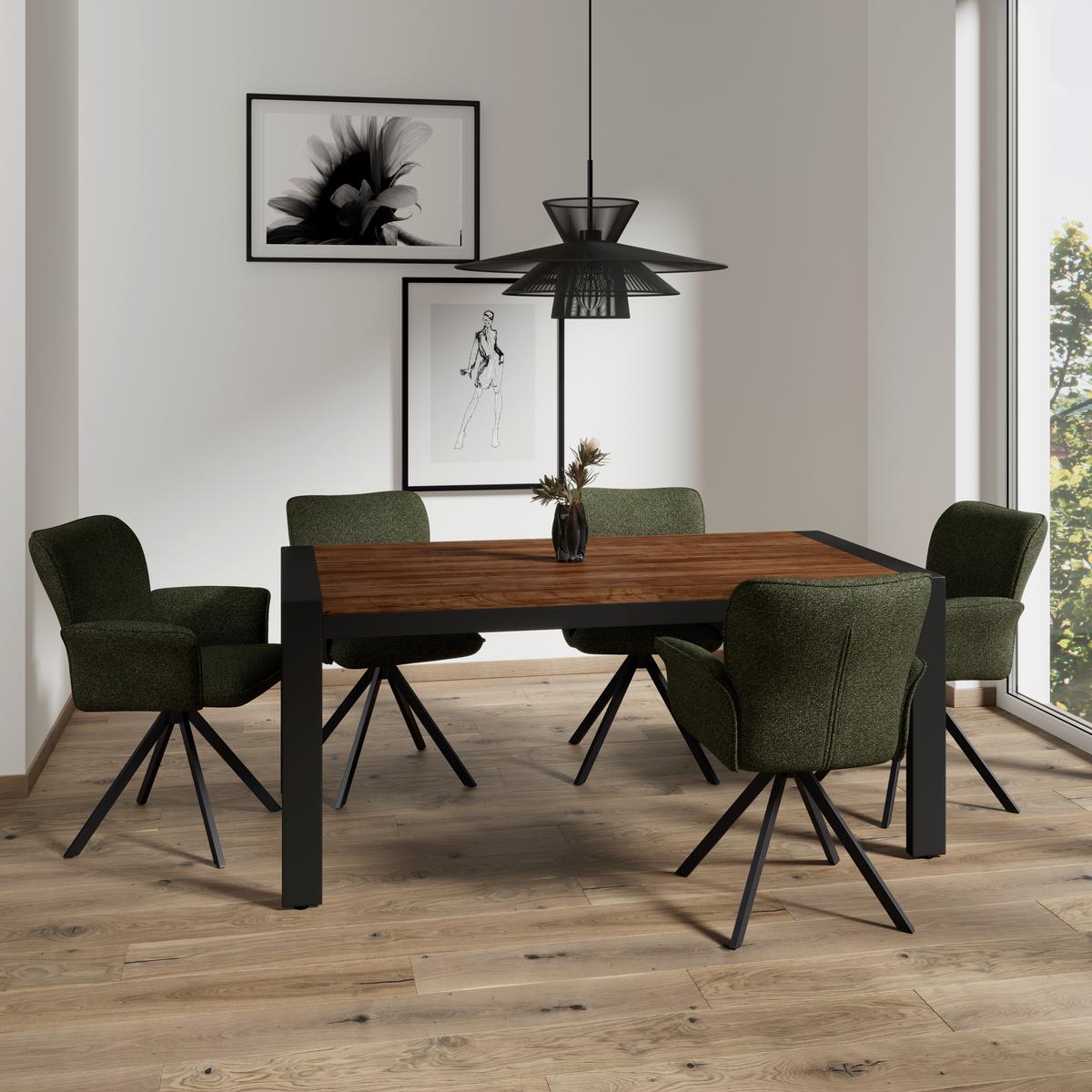 Jídelní stůl ALEYA 180, vlášský ořech - černá/barvy vlašských ořechů, Moderní, kov/dřevo (180/76/90cm) - Bessagi Home