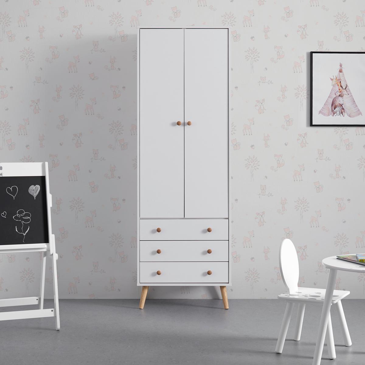 Šatná skriňa LUDO biela - biela/prírodná farba, Modern, kov/drevo (60/180/40cm) - Bessagi Home