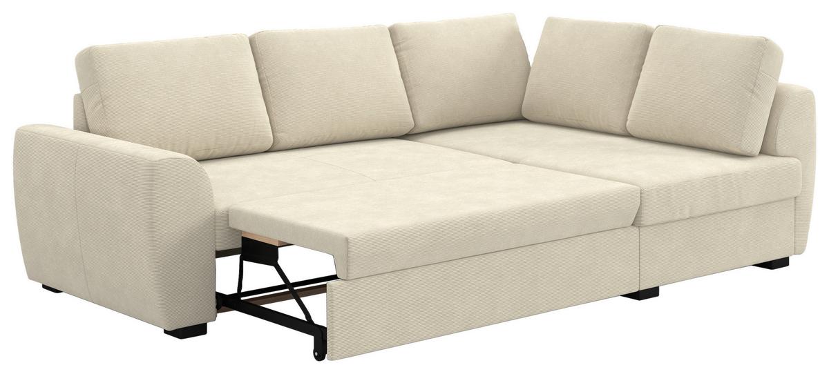 Ecksofa mit Bettfunktion Drift Cord beige, B: 253cm - Beige/Schwarz, Trend, Textil (253/154cm)