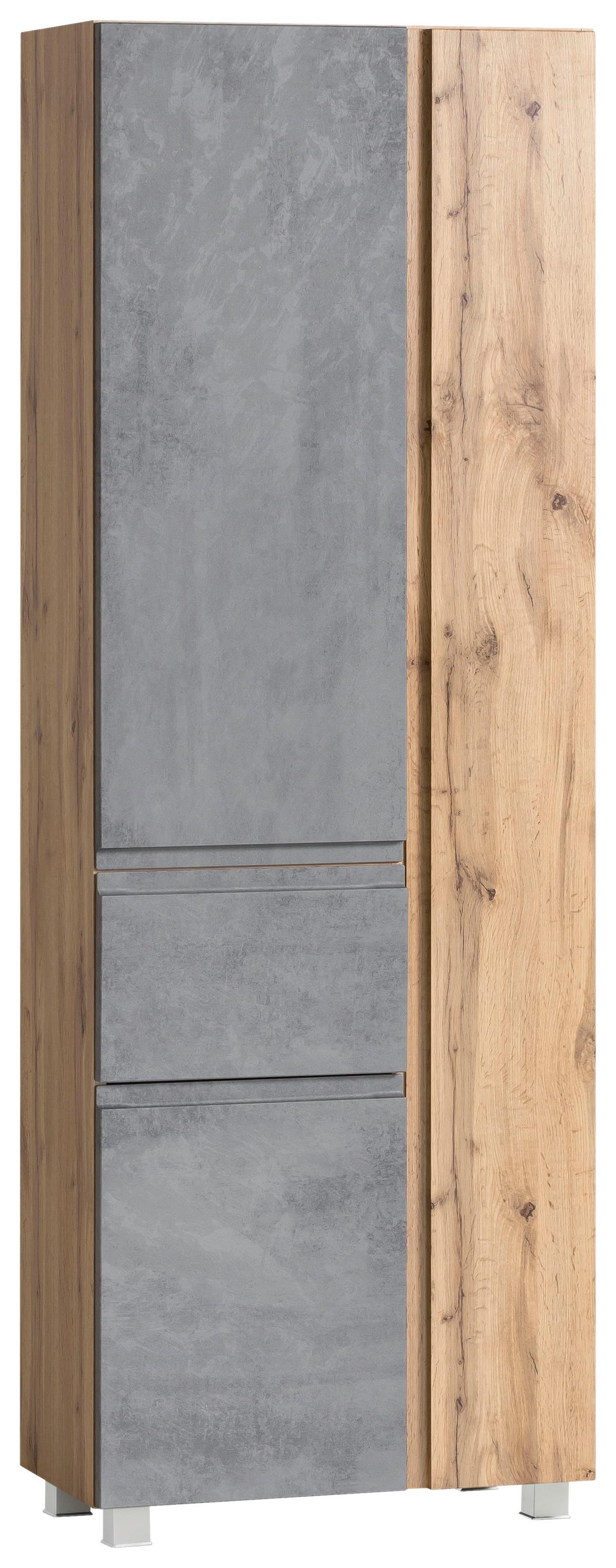 Badezimmer Hochschrank Varese BxH 65x180cm Grau/ Eiche Dekor - Eiche Wotan/Hellgrau, MODERN, Holzwerkstoff (65/180/35cm) - Held