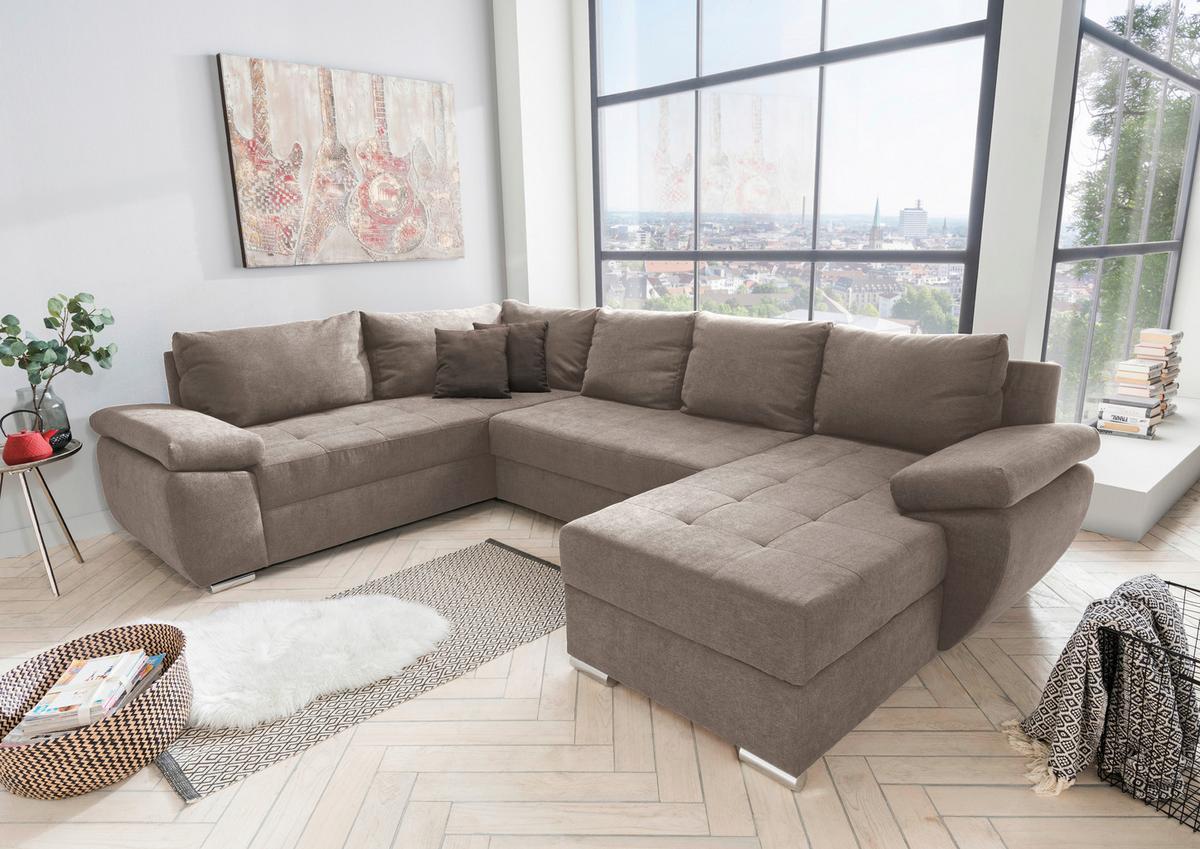 Sedací souprava TERANA, levá, šedohnědá / tmavě hnědá - tmavě hnědá/barvy chromu, Konvenční, kov/textil (219/305/157cm) - Livetastic
