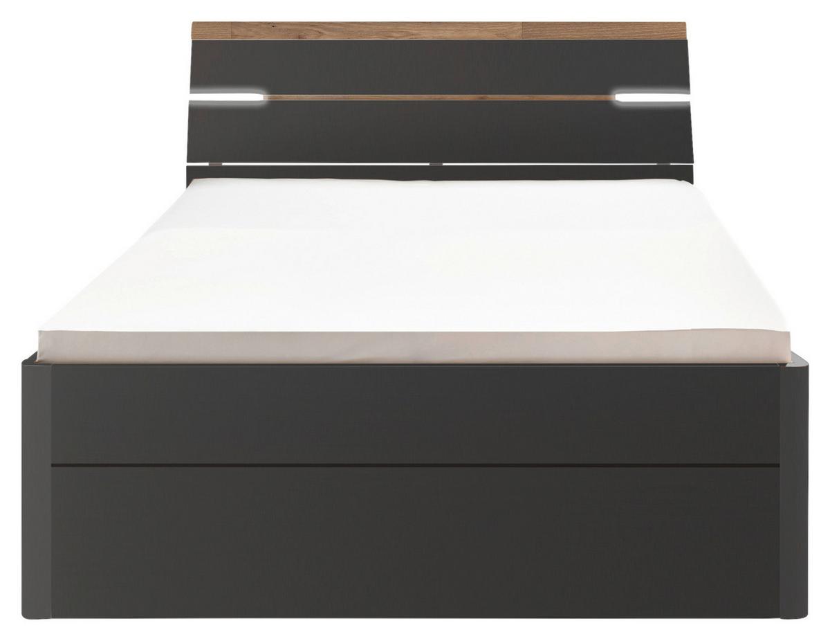 Stauraumbett Mit Beleuchtung 140x200 Cm Mars Graphit - Eichefarben/Schwarz, KONVENTIONELL, Holzwerkstoff (140/200cm) - MID.YOU