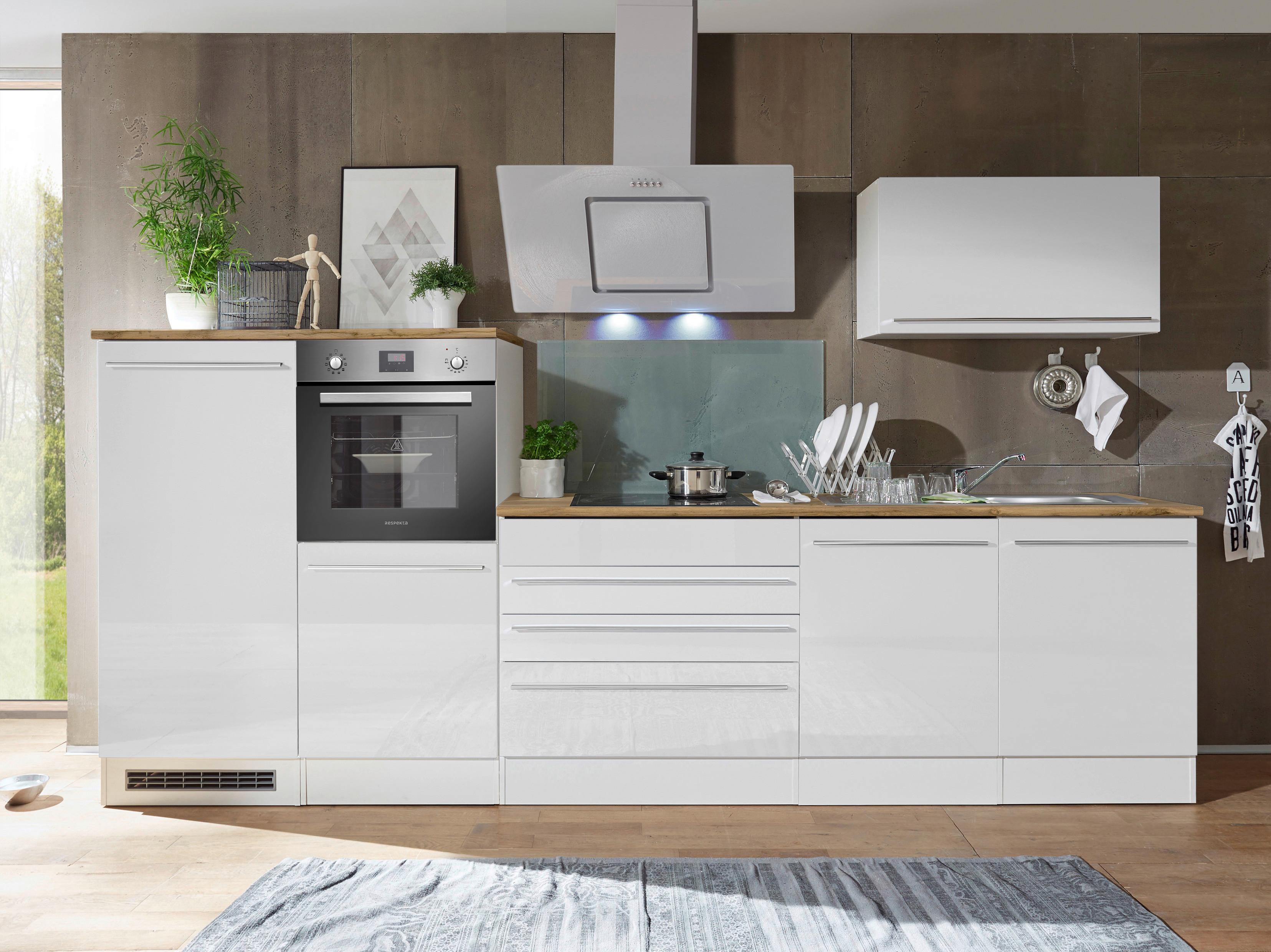 Küchenzeile Premium Mit Geräten B: 320 cm Weiß/Eiche - Eichefarben/Weiß, Basics, Holzwerkstoff (320cm) - Respekta