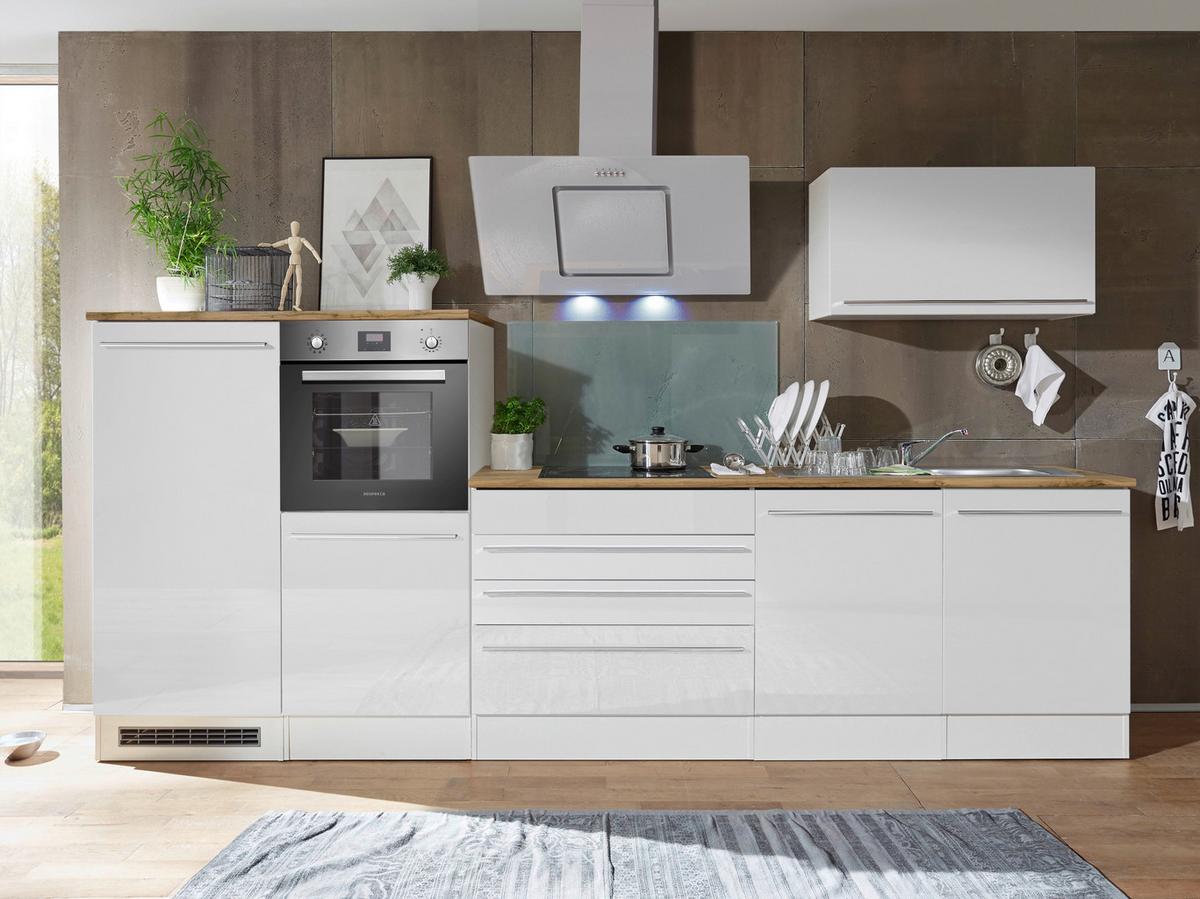 Küchenzeile Premium Mit Geräten B: 320 cm Weiß/Eiche - Eichefarben/Weiß, Basics, Holzwerkstoff (320cm) - Respekta