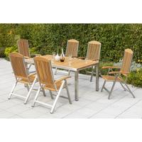 Gartengarnitur 7-Tlg. Keros Holz/Metall - Silberfarben/Akaziefarben, KONVENTIONELL, Holz/Metall - Gardenson