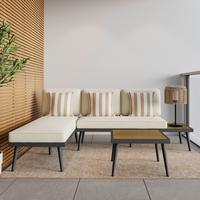 Loungegarnitur Sallie Creme Akazie Metall/Outdoorstoff - šedá/světle šedá, Moderní, kov/dřevo - Bessagi Garden
