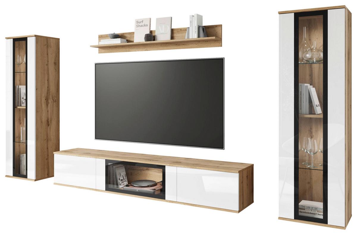 OBÝVACIA STENA CARO - čierna/biela s vysokým leskom, Trend, kompozitné drevo/plast (262/141,9/33cm) - Livetastic