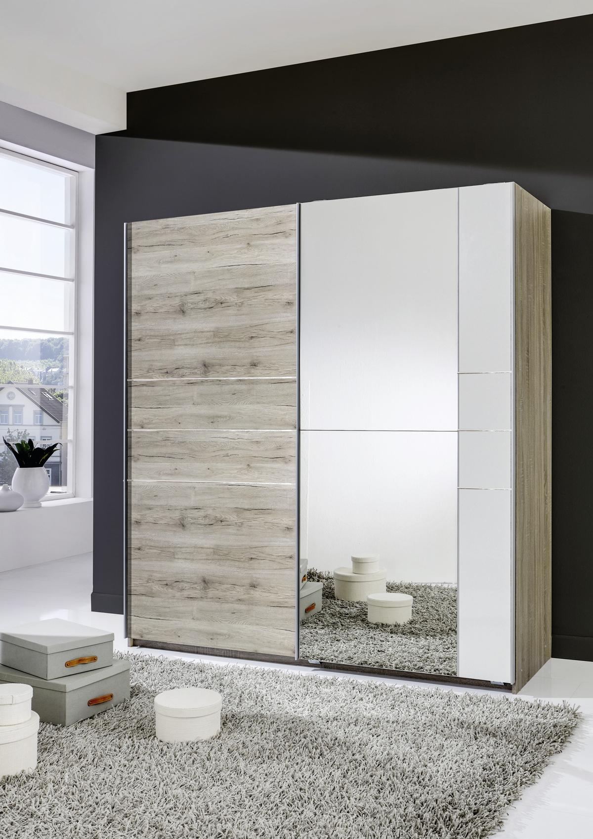 Tolóajtós Szekrény Stripe 180/198 Cm - tölgyfa, Modern, fa (180/198/64cm)