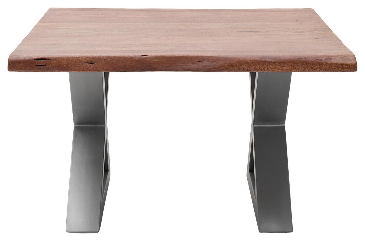 Couchtisch Holz mit Massiver Tischplatte Cartagena, Akazie - Edelstahlfarben/Walnussfarben, MODERN, Holz/Metall (75/45/75cm)