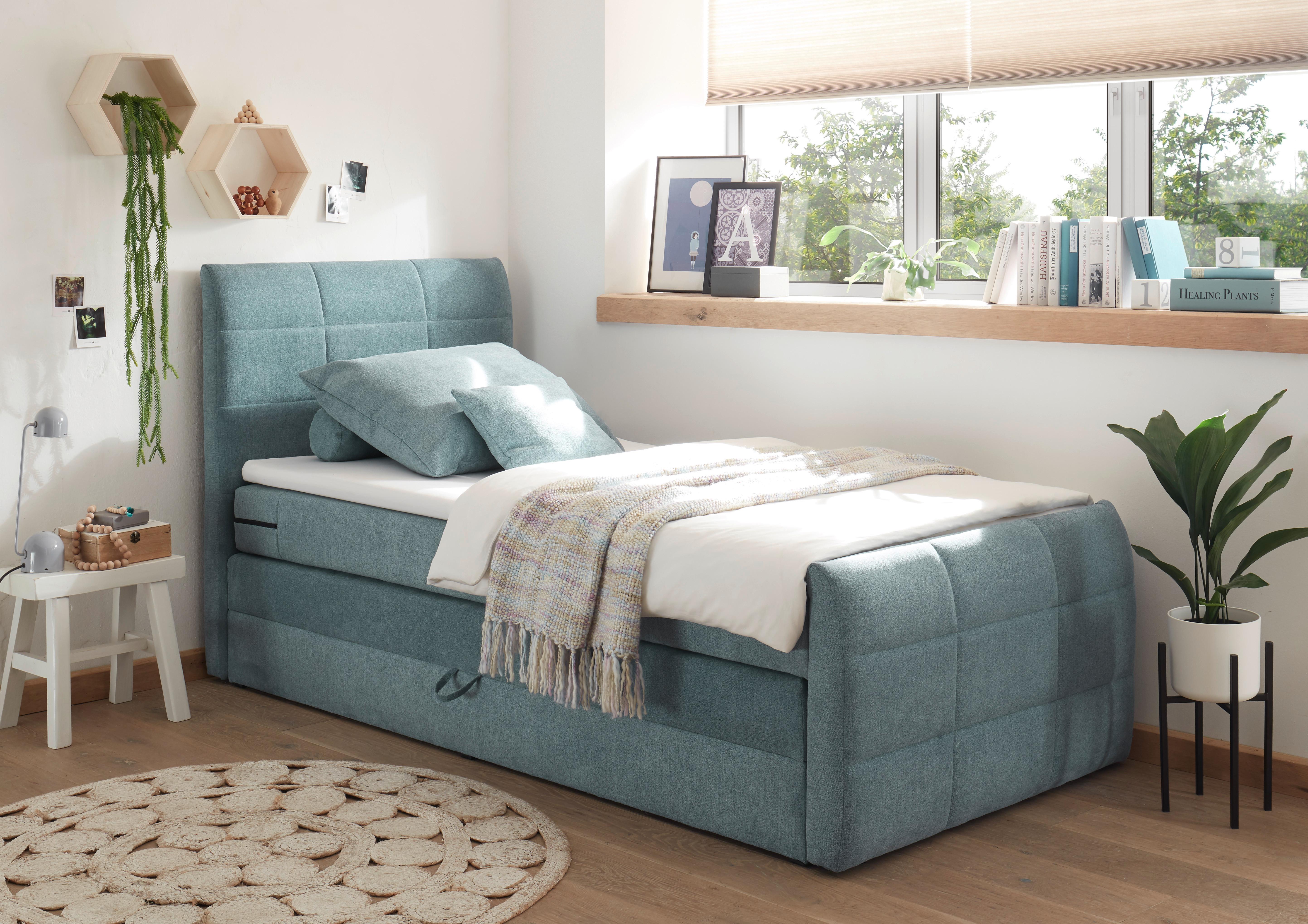 Boxspring postel  KUBA 100x200 cm modrá - modrá, Basics, kompozitní dřevo/textil (100/200cm) - MID.YOU