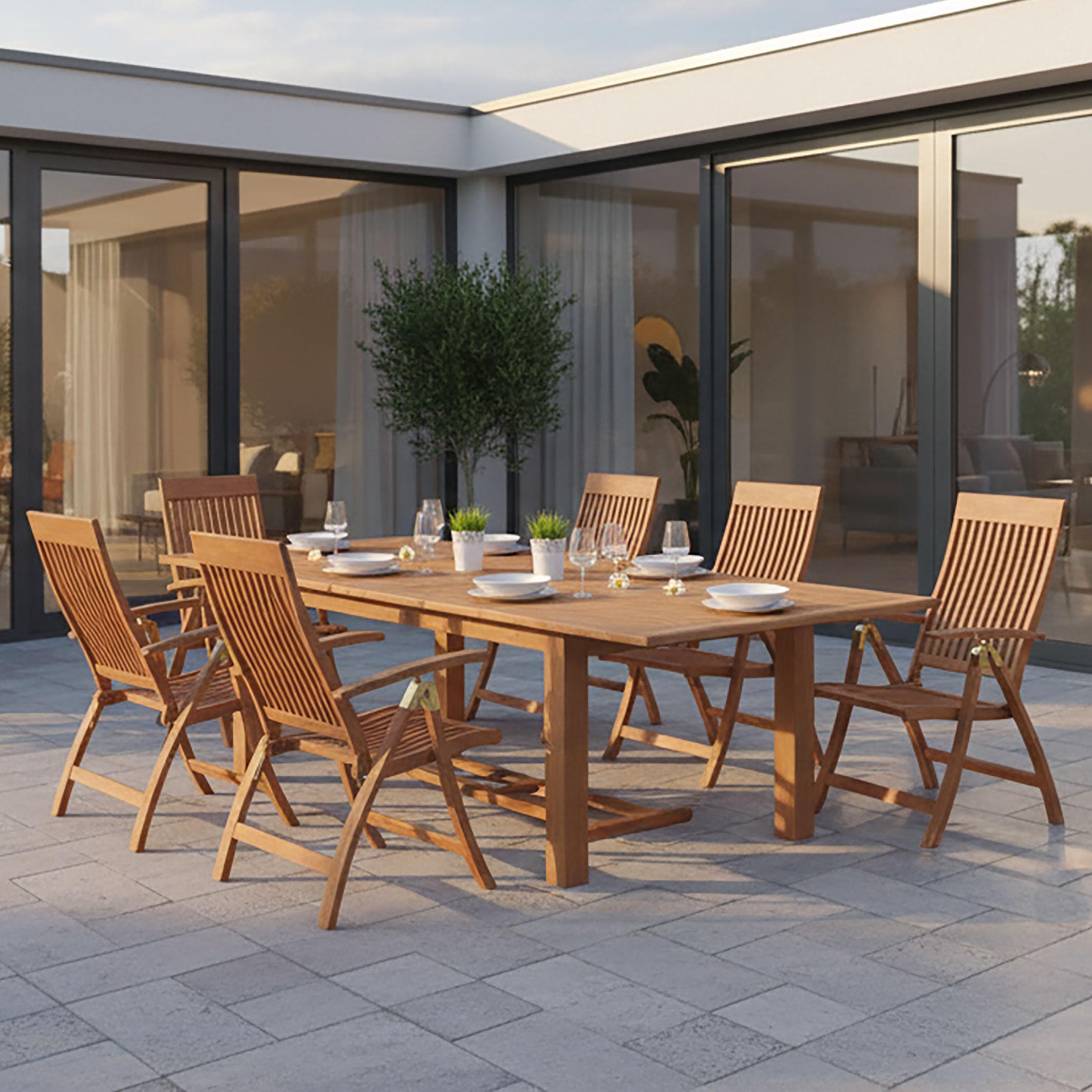 Gartengarnitur Z 7--teilig. Comodoro Eukalyptushol - Naturfarben, ROMANTIK / LANDHAUS, Holz (180-260/100/75cm) - Gardenson