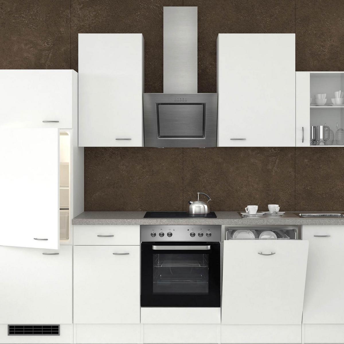 Küchenzeile Wito M. Geräten 280 Cm Weiß/grau Modern - Hellgrau/Weiß, MODERN, Glas/Holzwerkstoff (280cm) - FlexWell