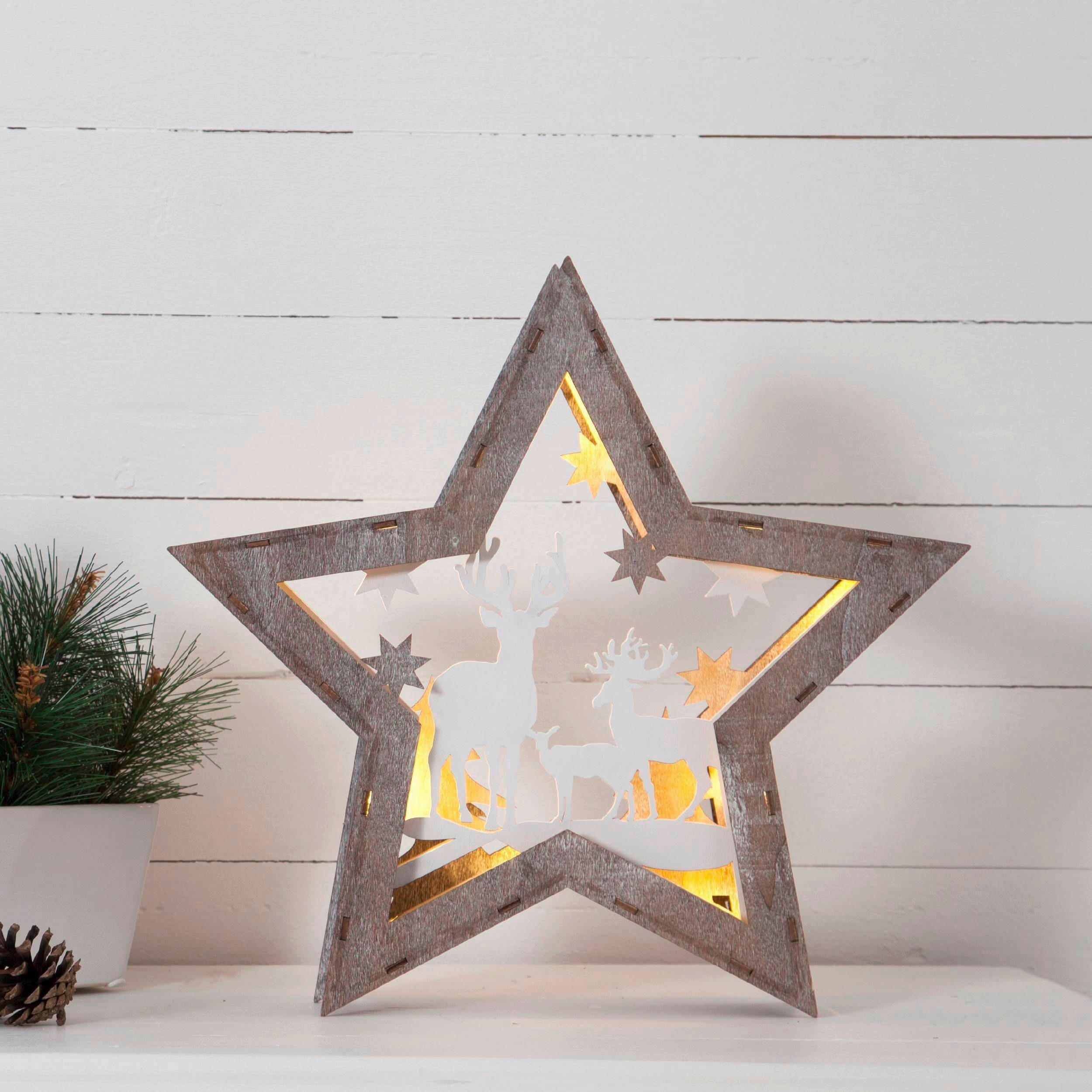 Led-dekoleuchte 410414 Faun - Braun/Weiß, Basics, Holz/Kunststoff (34/6/32cm) - Eglo