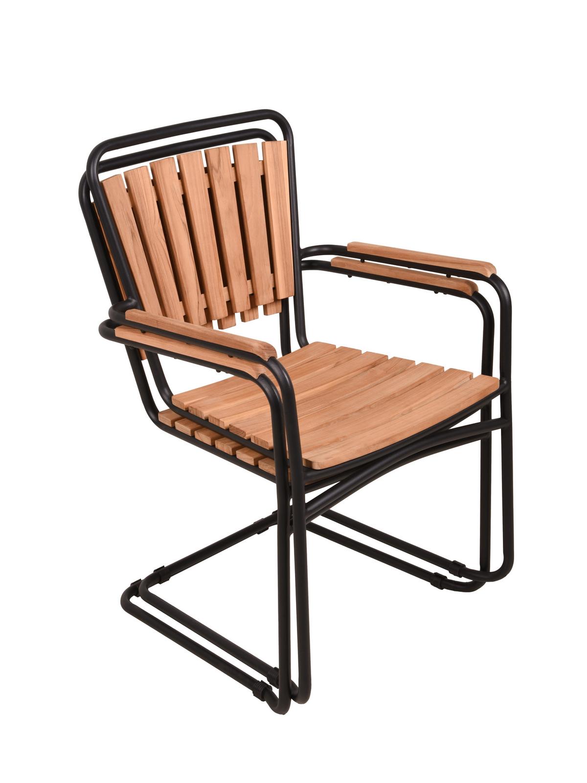 Gartenstuhl Covina - Schwarz/Braun, Basics, Holz/Metall (58/90/55cm) - Gardenson