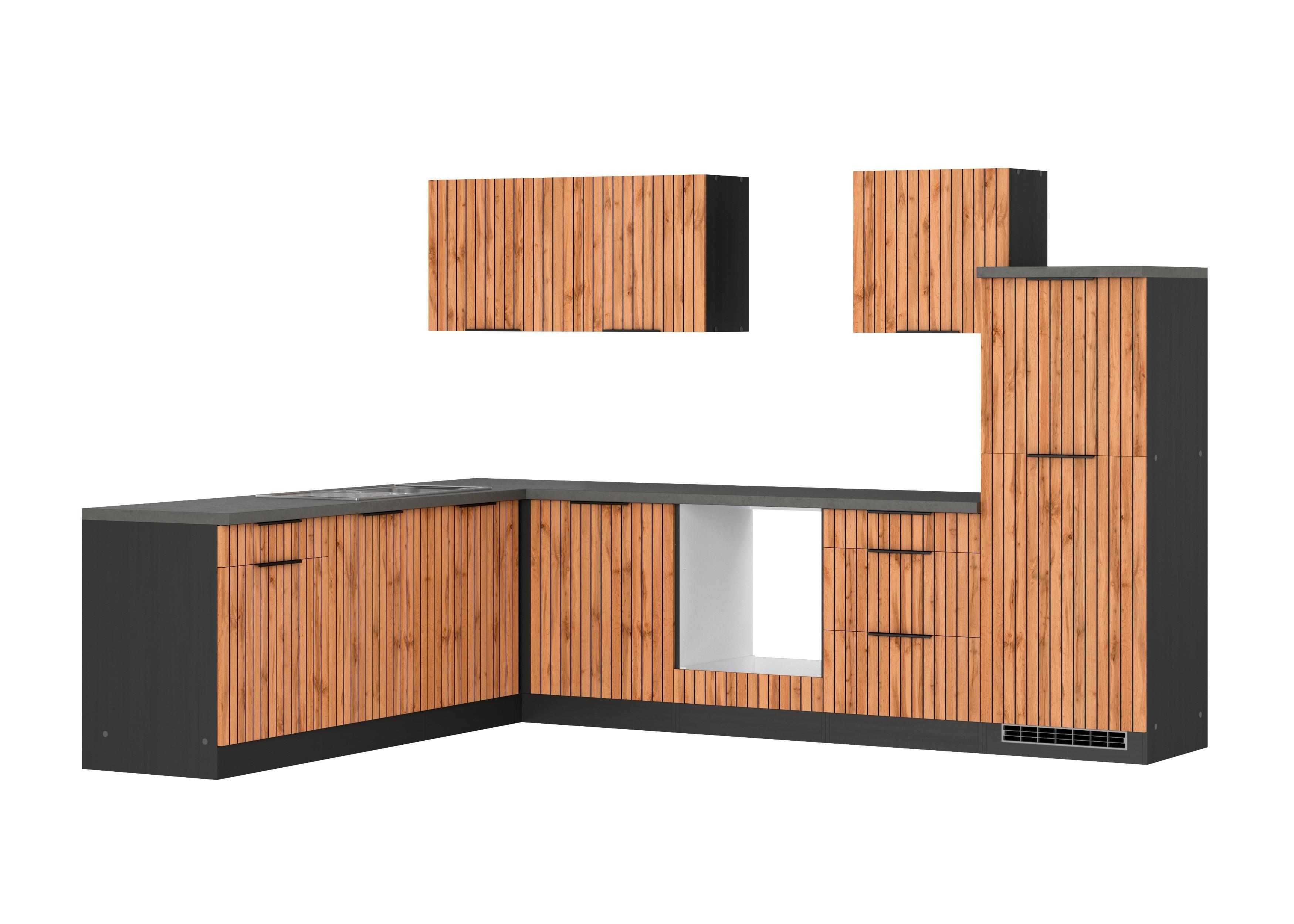 Eckküche Liverpool Graphit/ Eiche Dekor S: 300x240 cm - Schieferfarben/Eiche Wotan, Basics, Holzwerkstoff (300/240cm) - Held