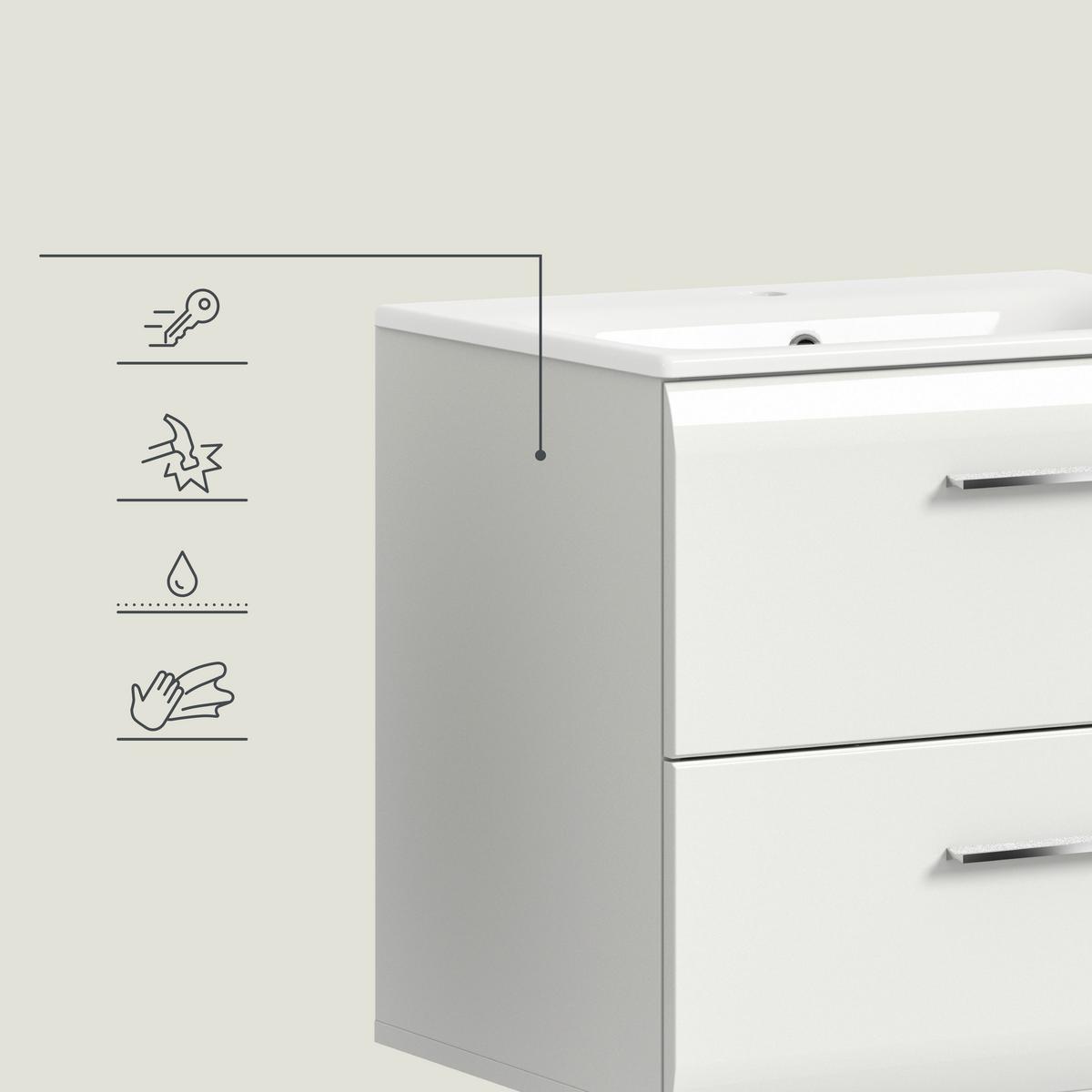 Badezimmer Ice Weiß Hg B: 90 Cm - Weiß Hochglanz/Schwarz, MODERN, Keramik/Holzwerkstoff (90cm) - MID.YOU