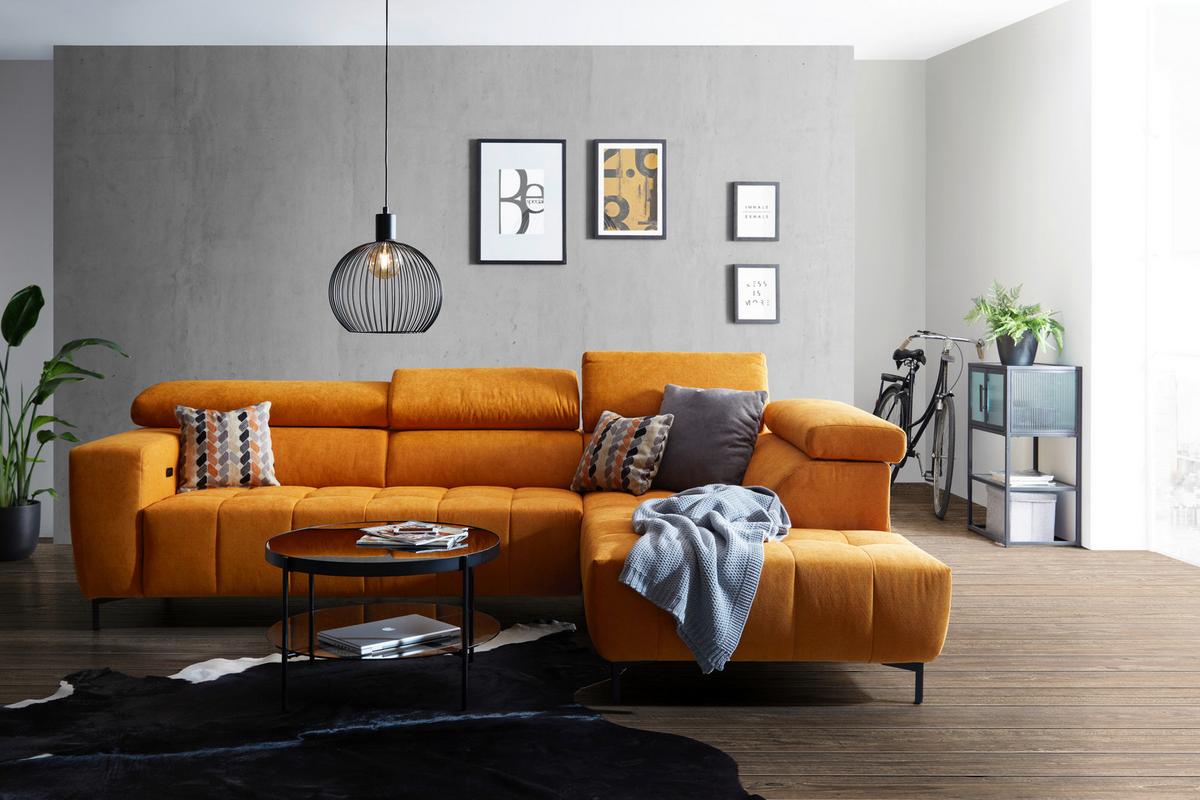 Rohová sedačka TARRAGONA, pravá, žlutá, bez výsuvu - černá/žlutá, Moderní, textil (295/201cm) - Premium Living