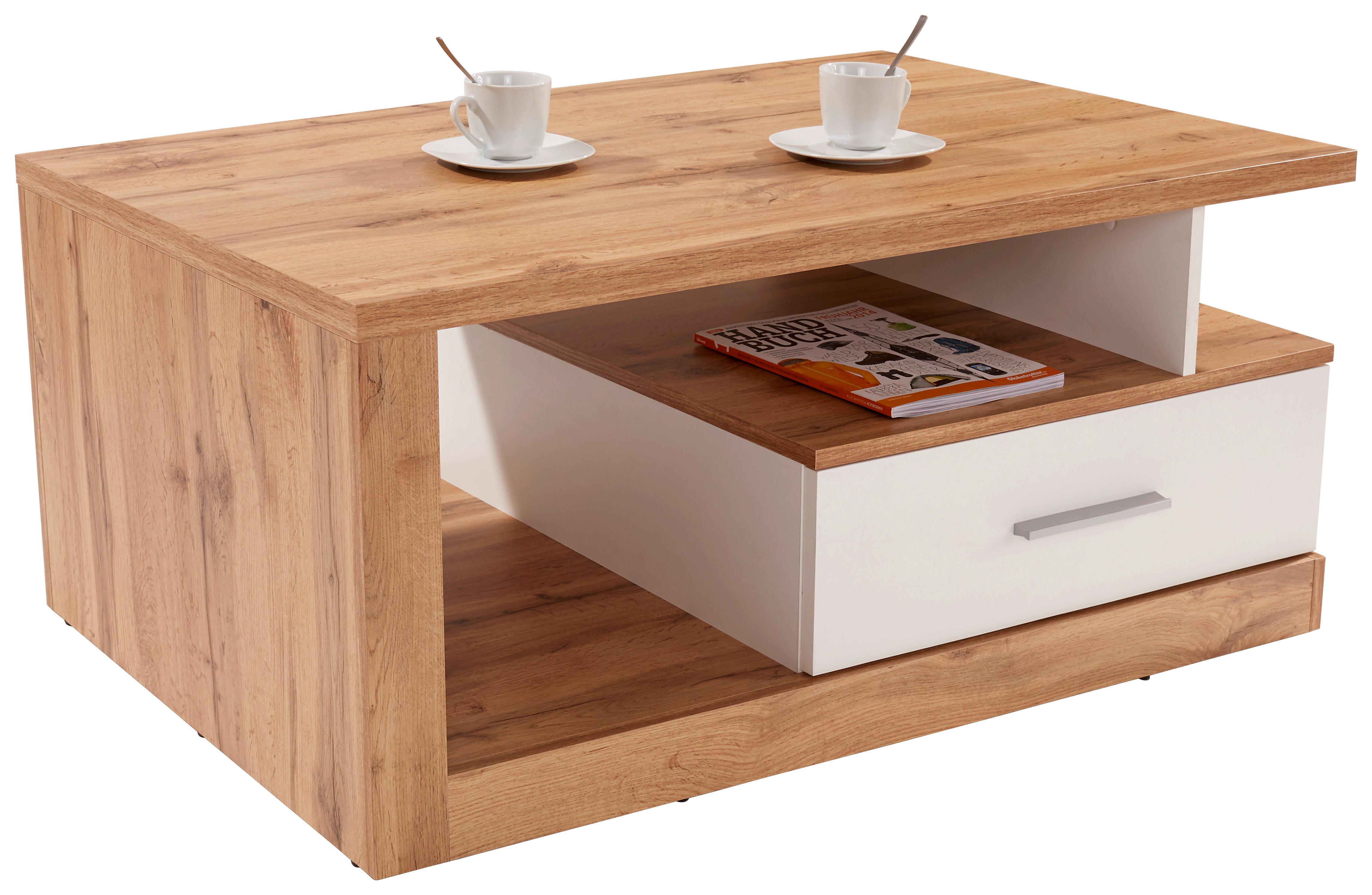 Couchtisch mit Stauraum Iguan, Wotan Eiche Dekor/Weiß - Eichefarben/Weiß, MODERN, Holzwerkstoff (110/45/67cm)