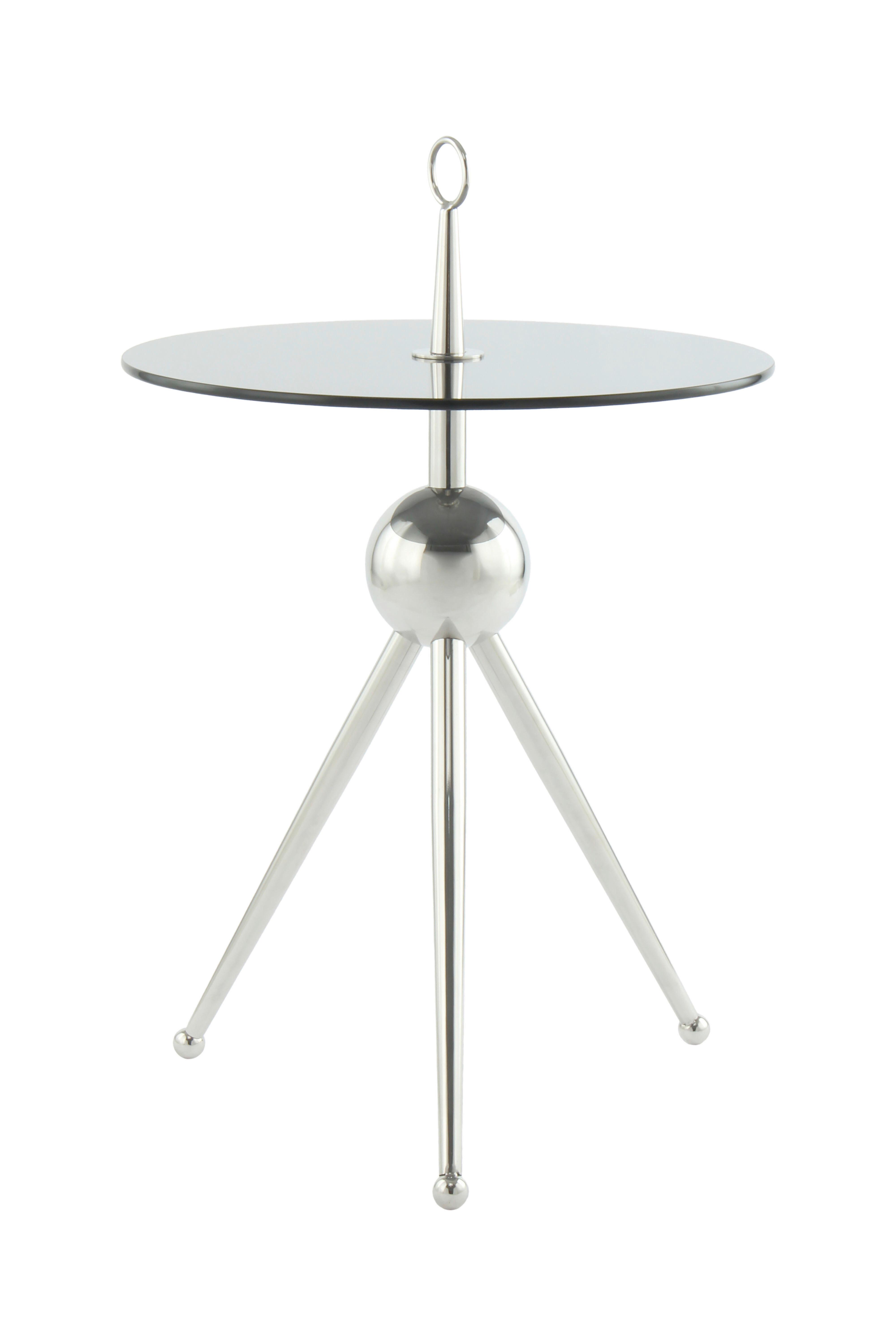 Beistelltisch mit Glasplatte rund Ontario, Grau/Silber - Silberfarben/Grau, MODERN, Glas/Metall (46/46/52cm) - Kayoom