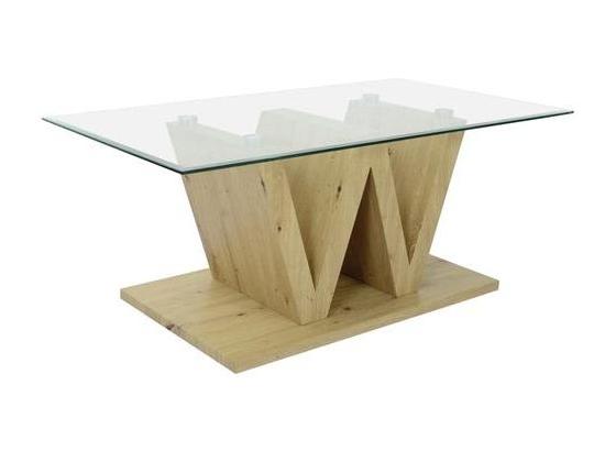 Couchtisch Glas + Holz W-Form, Eichefarben - Eichefarben, Basics, Glas/Holzwerkstoff (110/45/60cm) - Livetastic Couchtisch Glas + Holz W-Form, Eichefarben - Eichefarben, Basics, Glas/Holzwerkstoff (110/45/60cm) - Livetastic